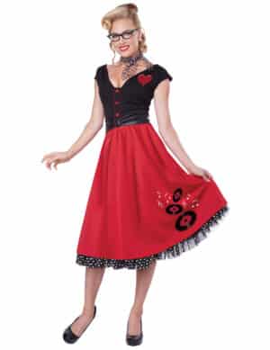 50er Jahre Rockabilly Damenkostüm Petticoat rot-schwarz