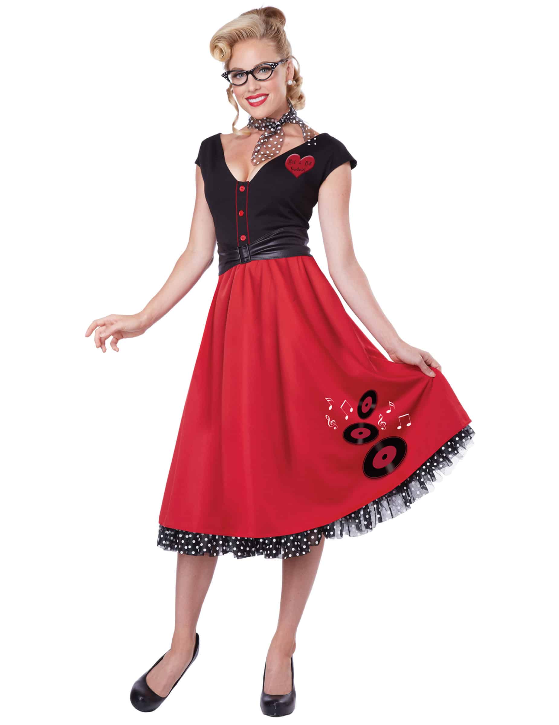 50er Jahre Rockabilly Damenkostüm Petticoat rot-schwarz