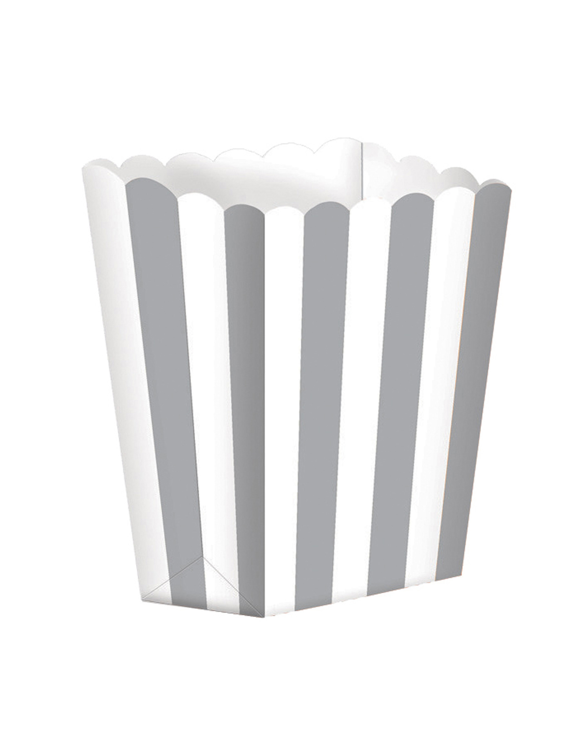 5er-Set Popcornboxen Silber + Weiß gestreift 9x13cm für Kinoabend