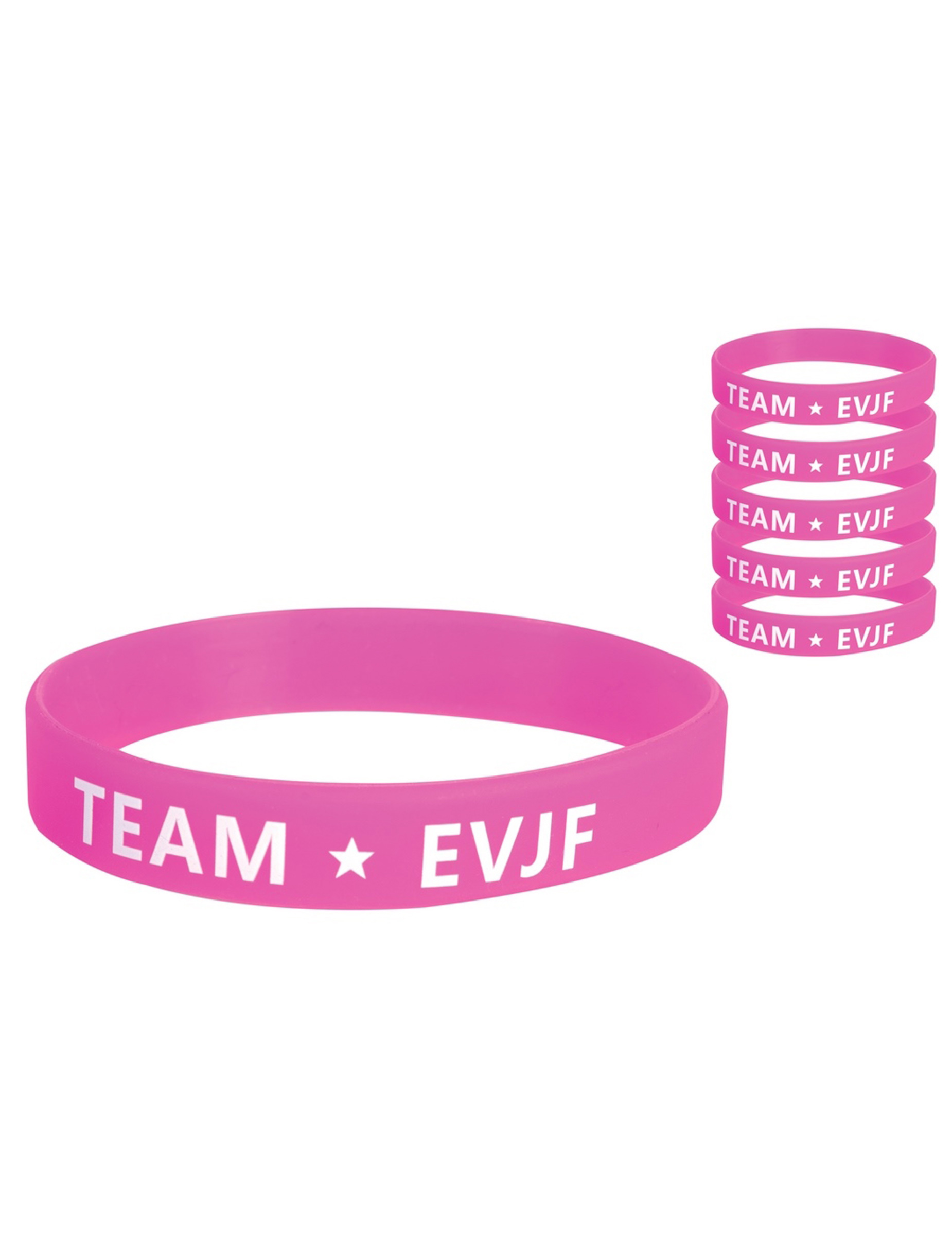 6 Armbänder Team Braut Silikon pink