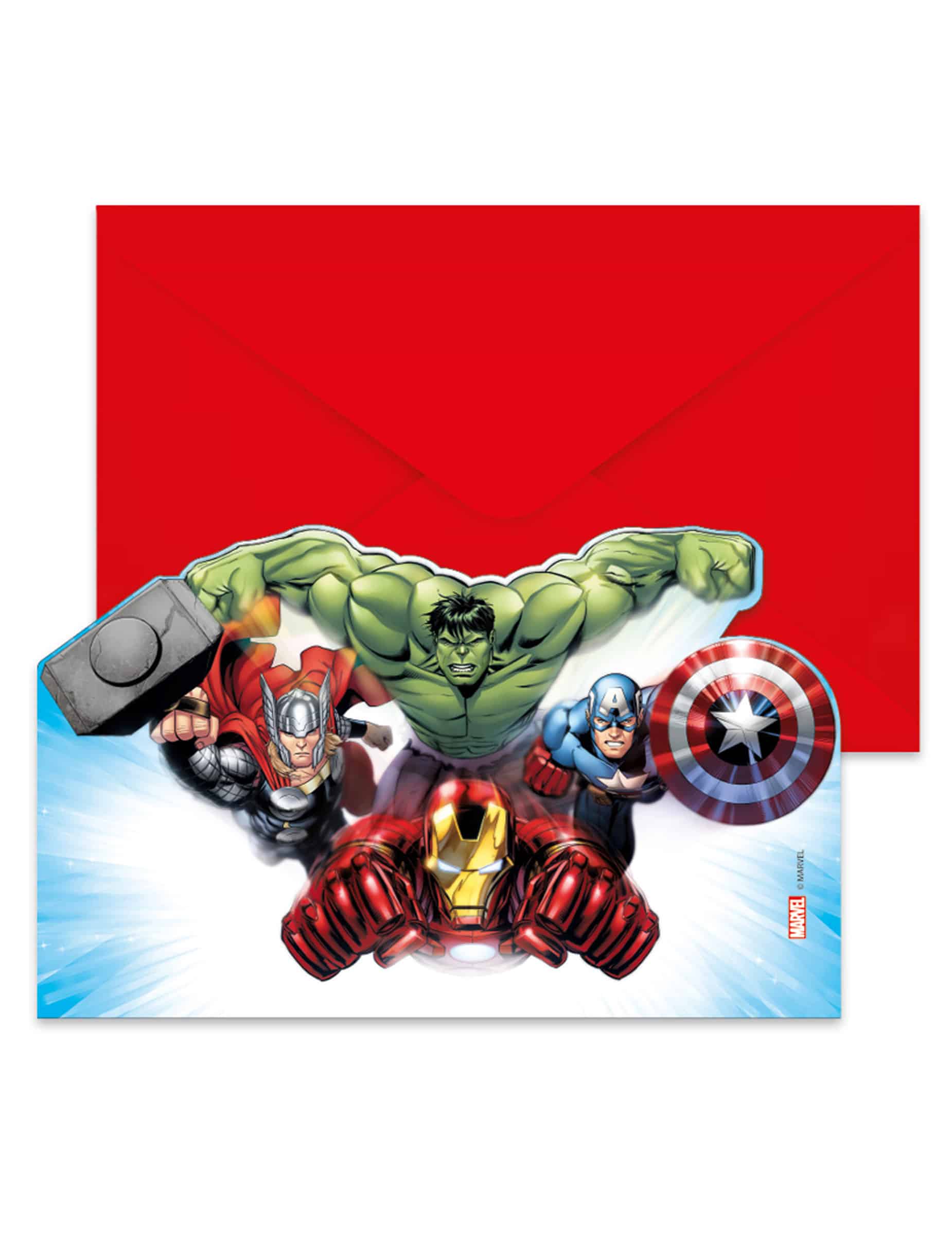 6 Avengers Einladungskarten mit Umschlägen