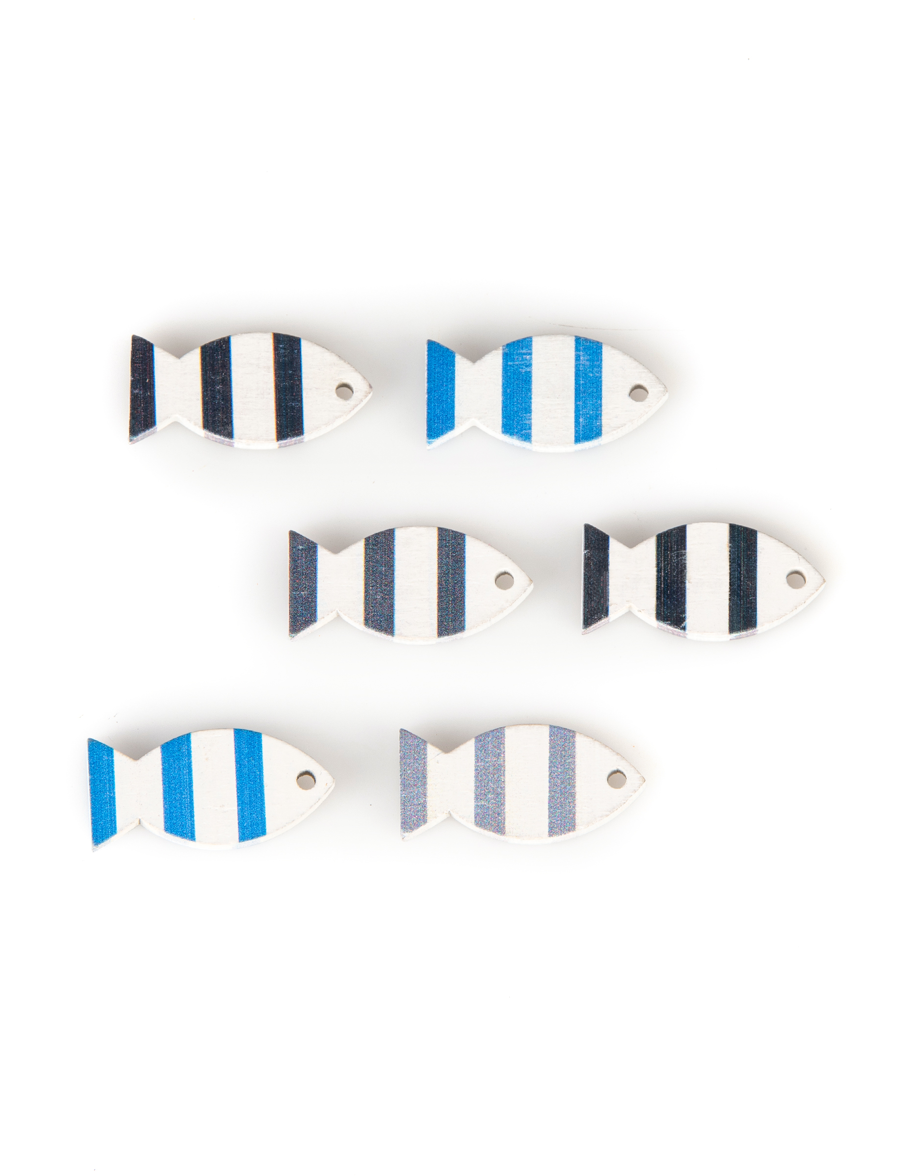 6 Deko Fische aus Holz Blau Grau 3 x 2 cm