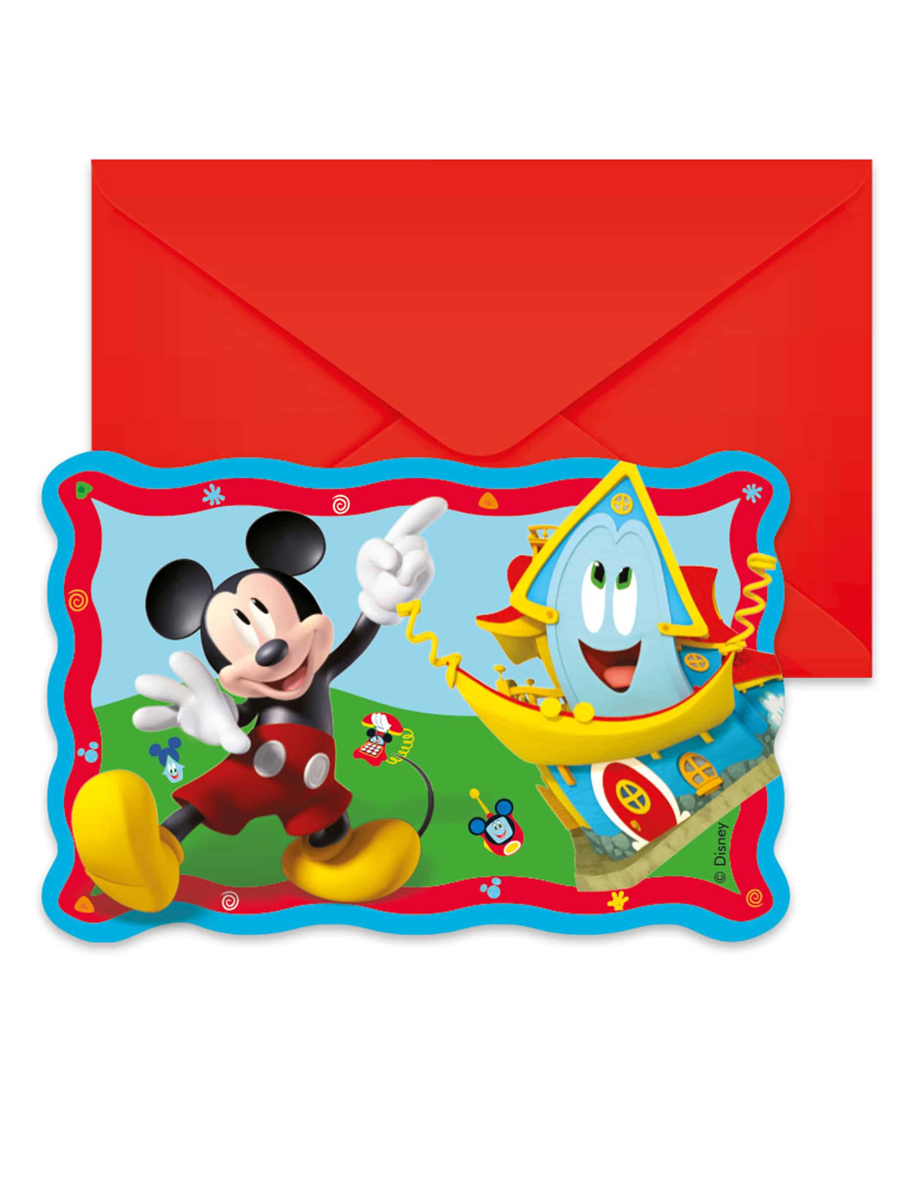 6 Einladungskarten Mickey Mouse bunt