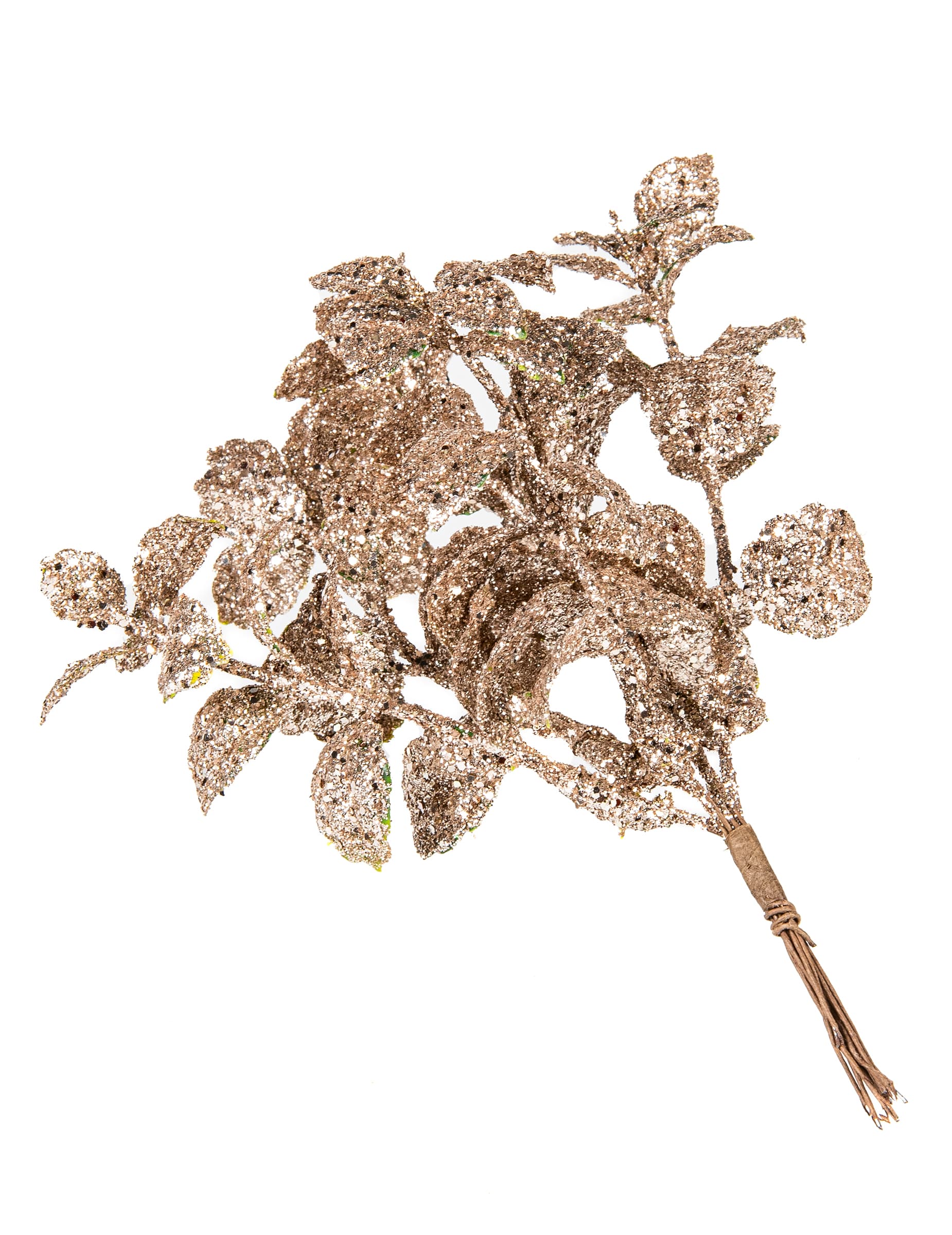 6 Eukalyptus-Zweige Rosegold frostig 23 cm mit Glitzer