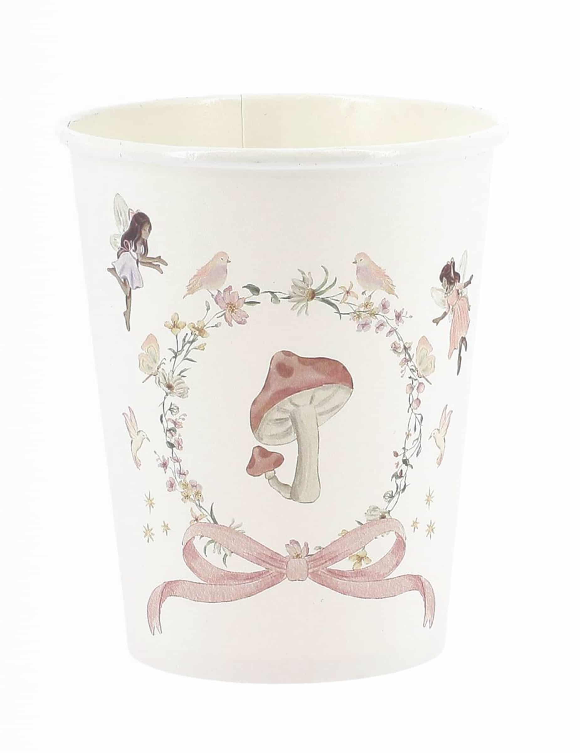 6 Feen-Pappbecher in Weiß + Pastellrosa (255 ml) für Geburtstage