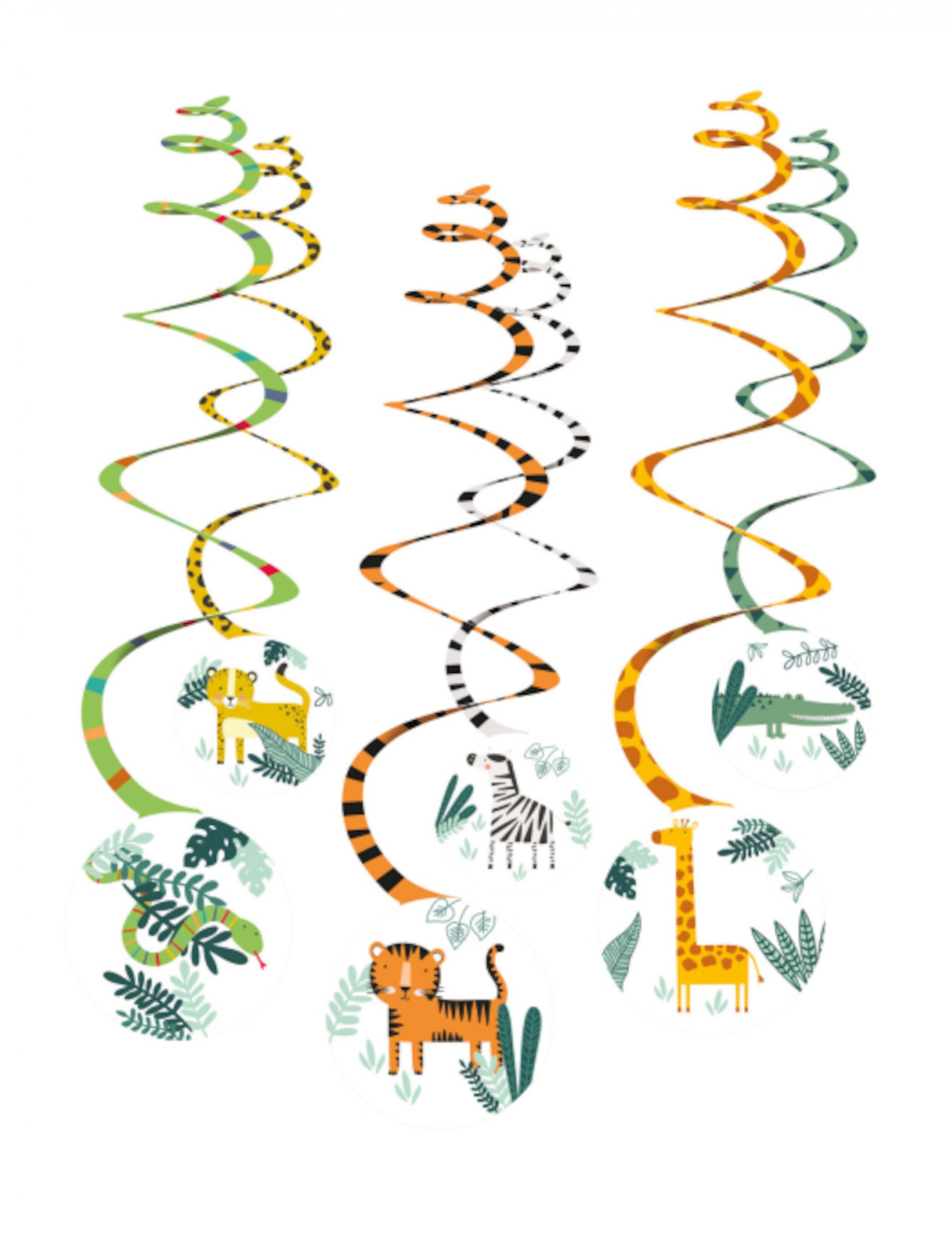 6 "Get Wild Safari" Spiralen-Hänger Dschungeltiere
