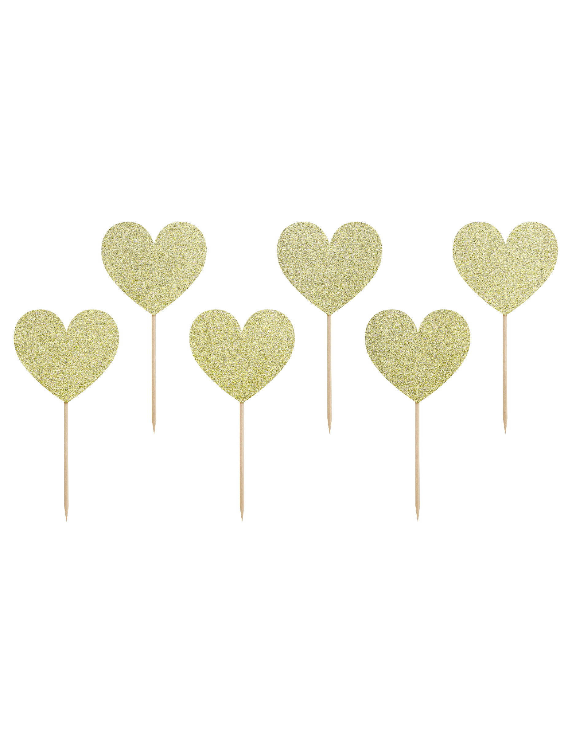 6 Goldene Herzpicks Glitzer 11 cm
