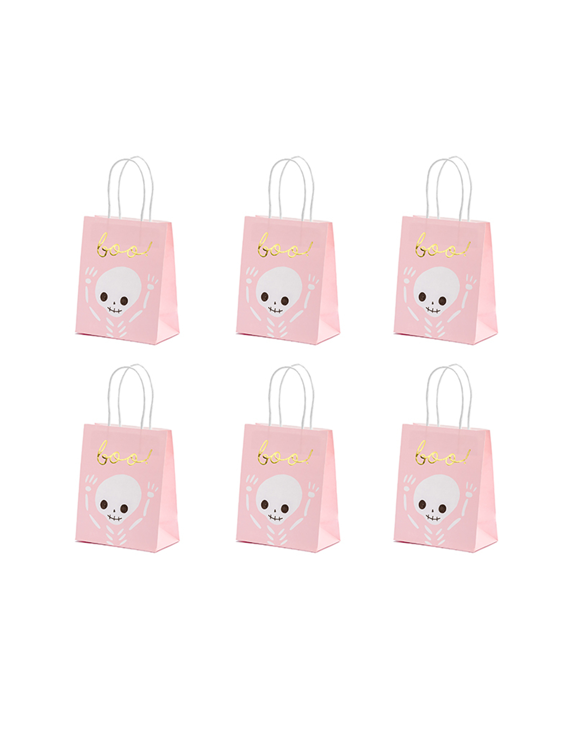 6 Halloween Süßigkeitentüten Boo Rosa + Weiß