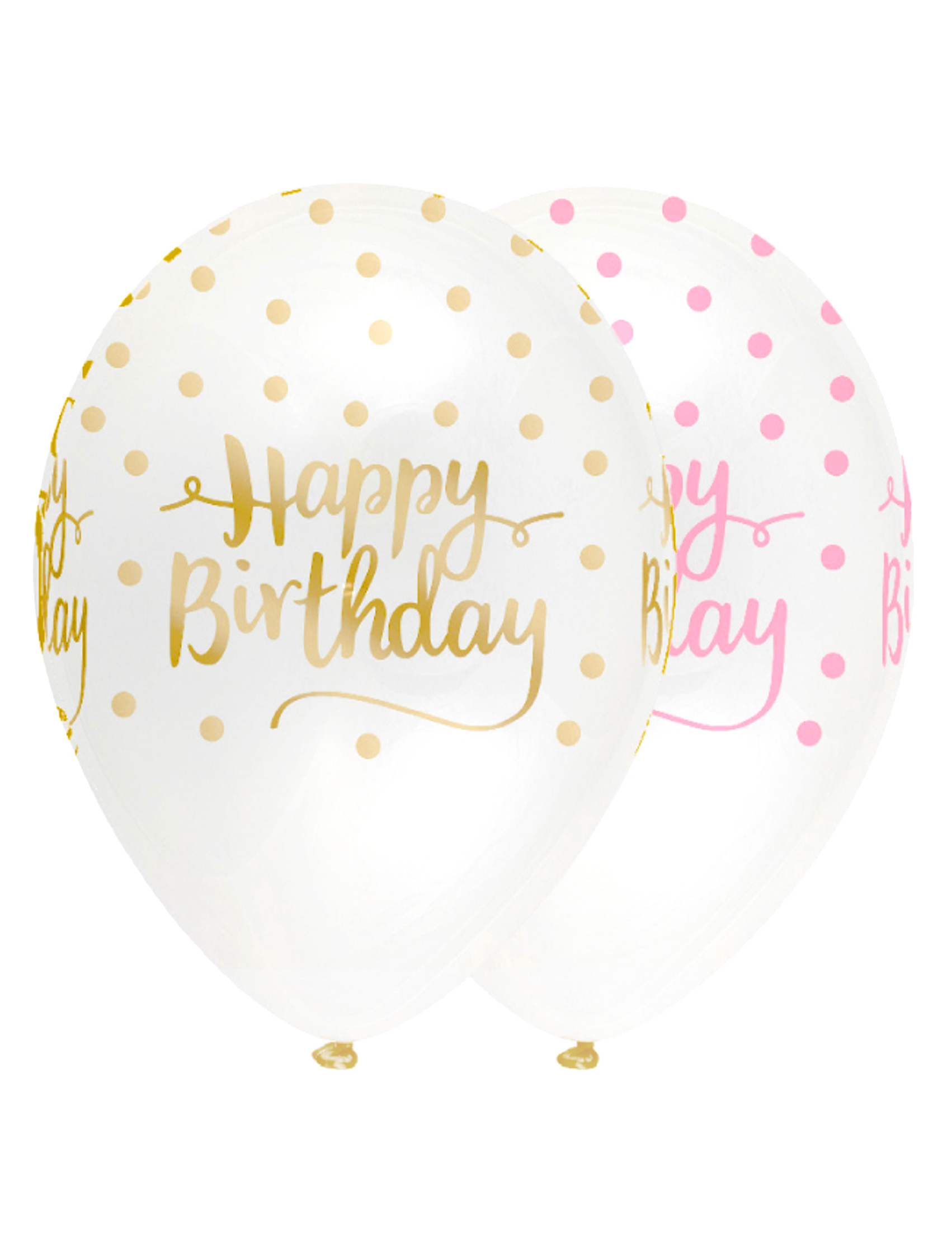 6 Happy Birthday Latexballons mit Punkten Rosa + Gold 30cm