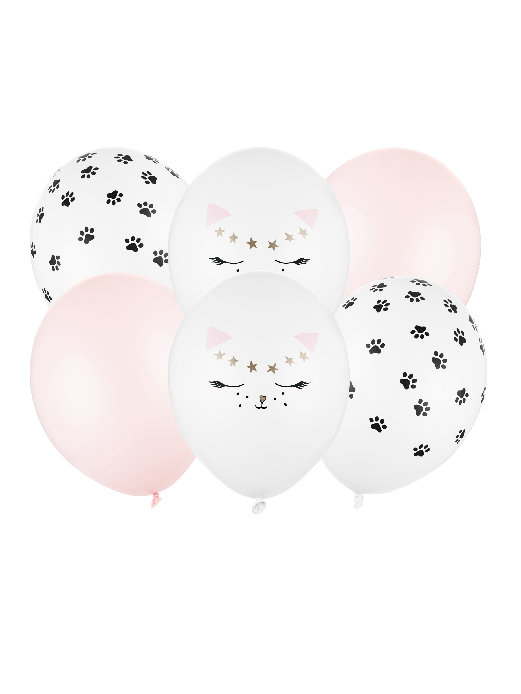 6 Katzen Luftballons in Rosa + Weiß 30 cm Pastelldeko