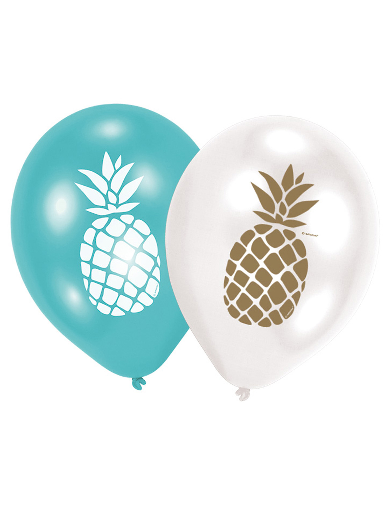 6 Latexballons Ananas Gold-Blau-Weiß 28 cm für Tropen-Party