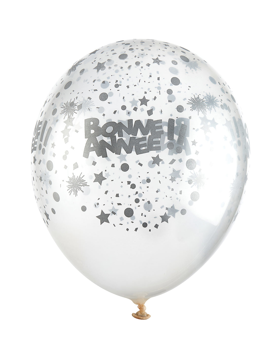 6 Latexballons Transparent Frohes Neues Jahr Silber 30 cm