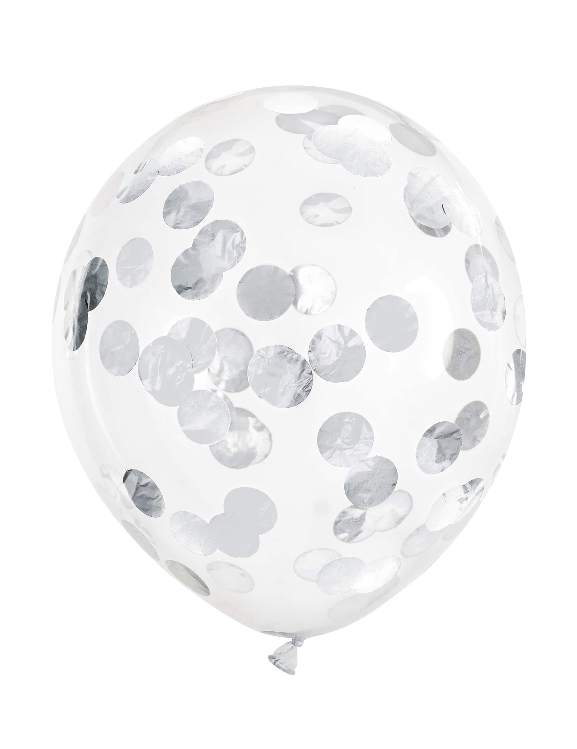6 Latexballons Transparent mit Silber-Konfetti 30 cm
