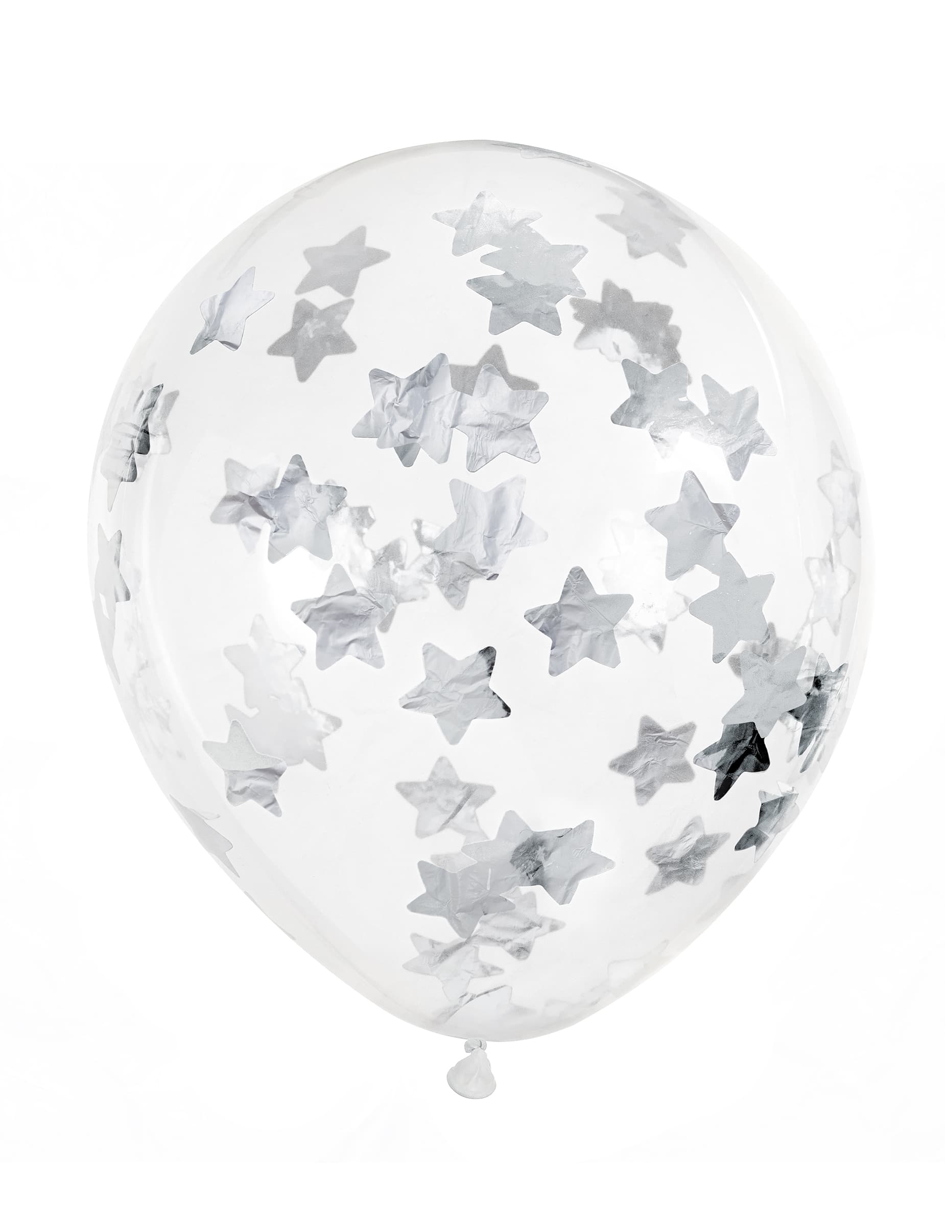 6 Latexballons Transparent mit Sternen Silber