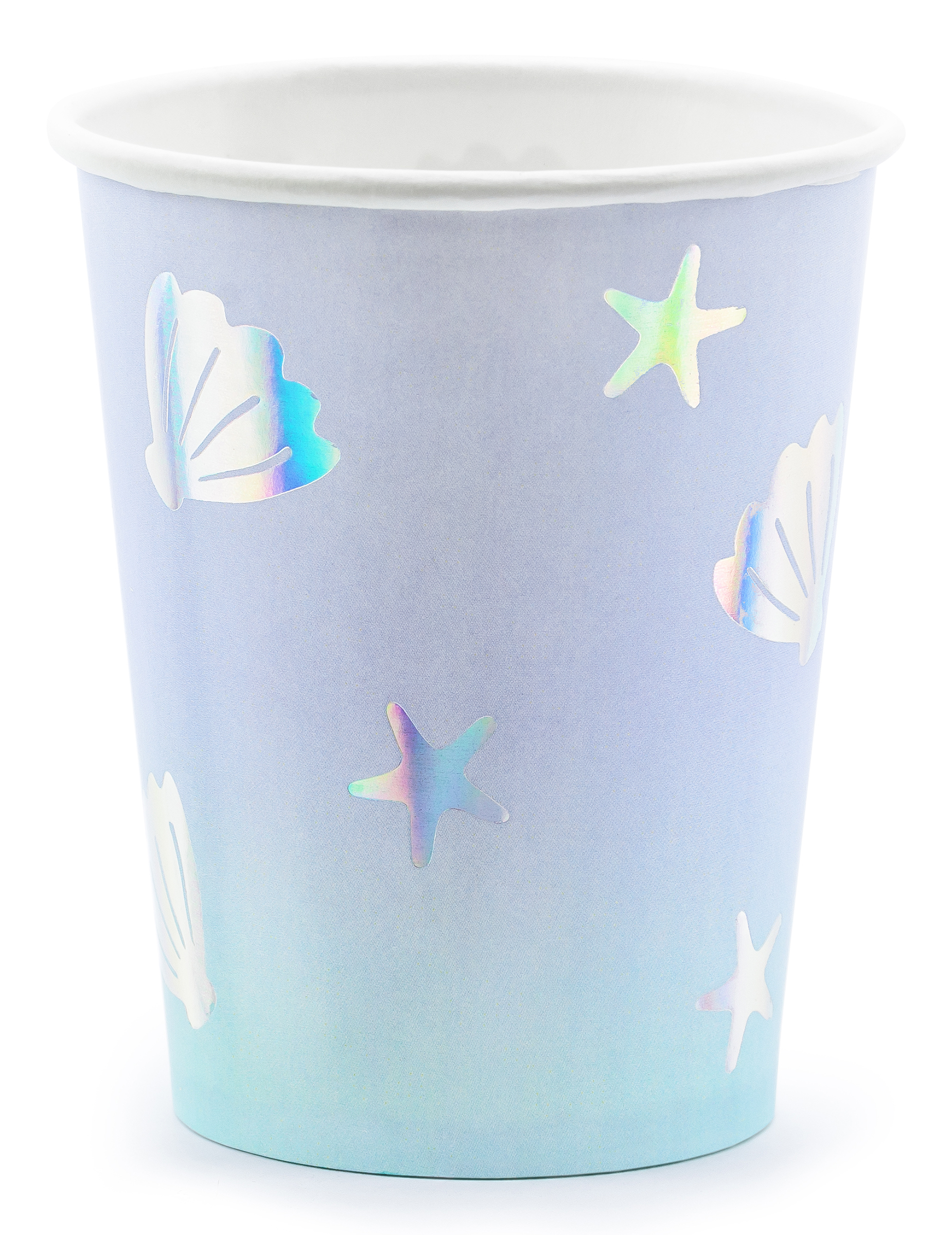 6 Meerjungfrau Einhorn Pappbecher blau 220ml irisierend