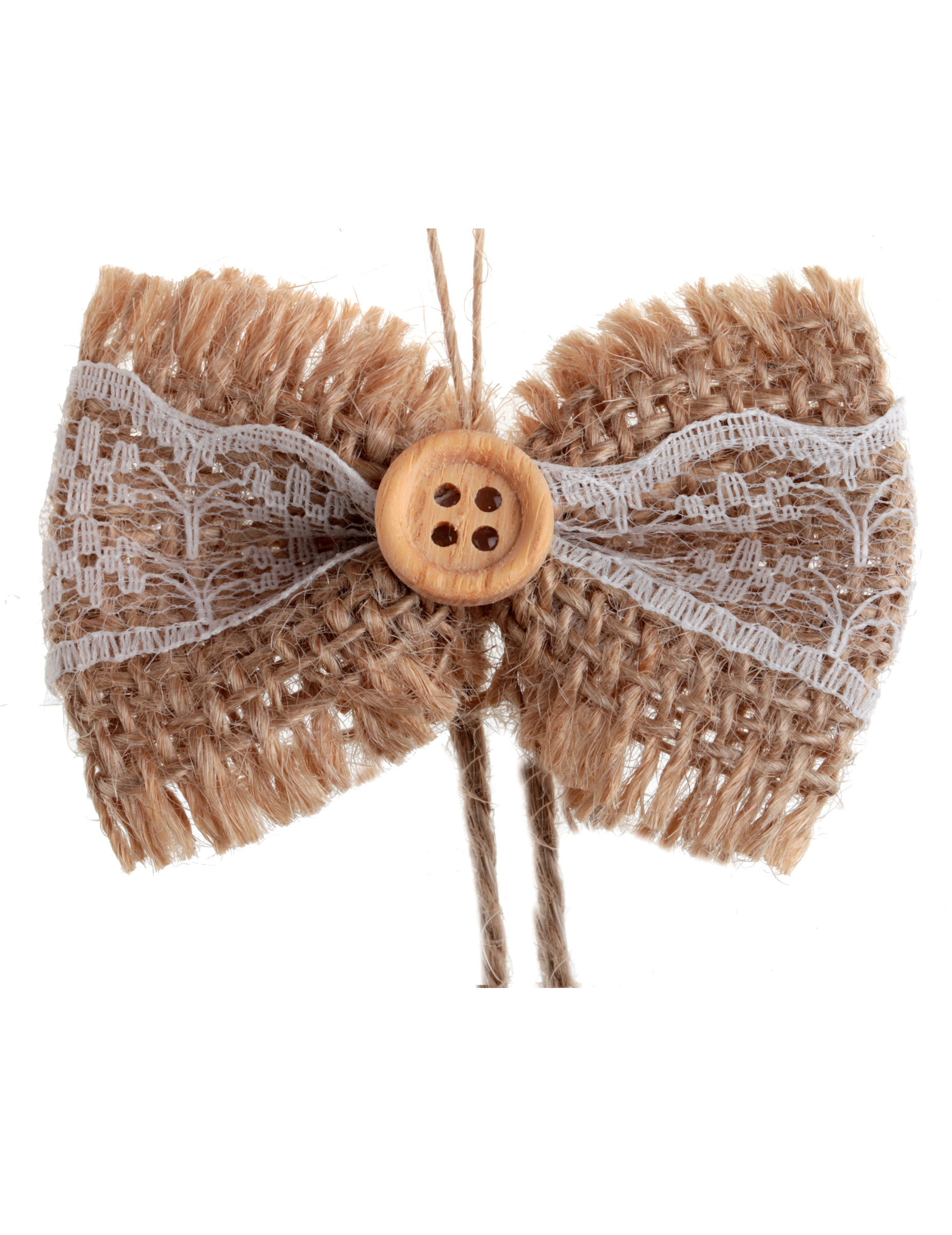 6 Mini-Schleifen Jute + Spitze 5cm Landhaus Deko