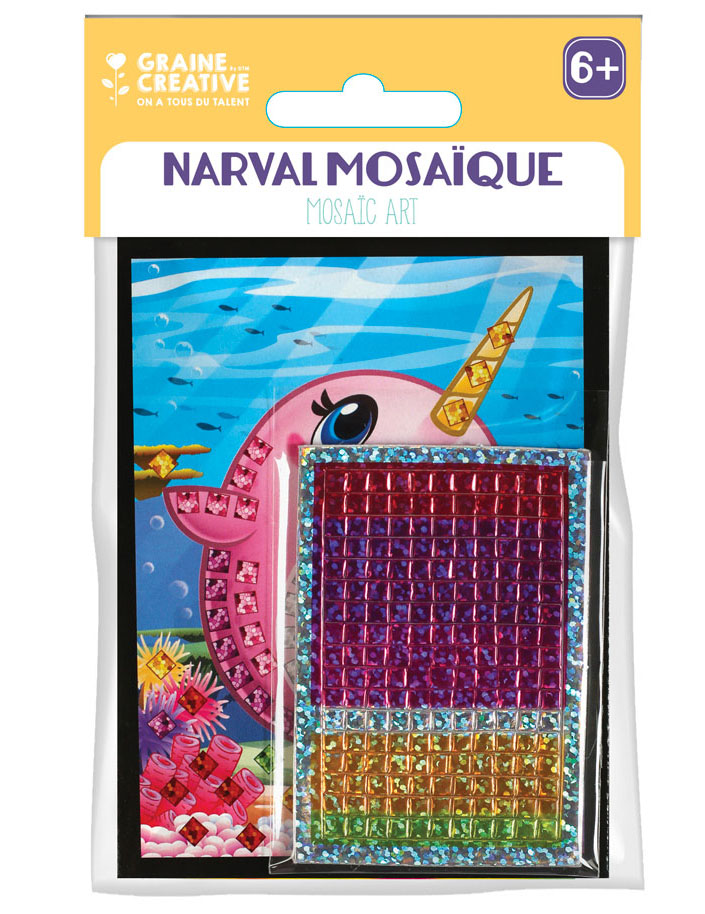 6 Narwal Mosaikkarten holographisch 10 x 16 cm Kinder-Bastelei