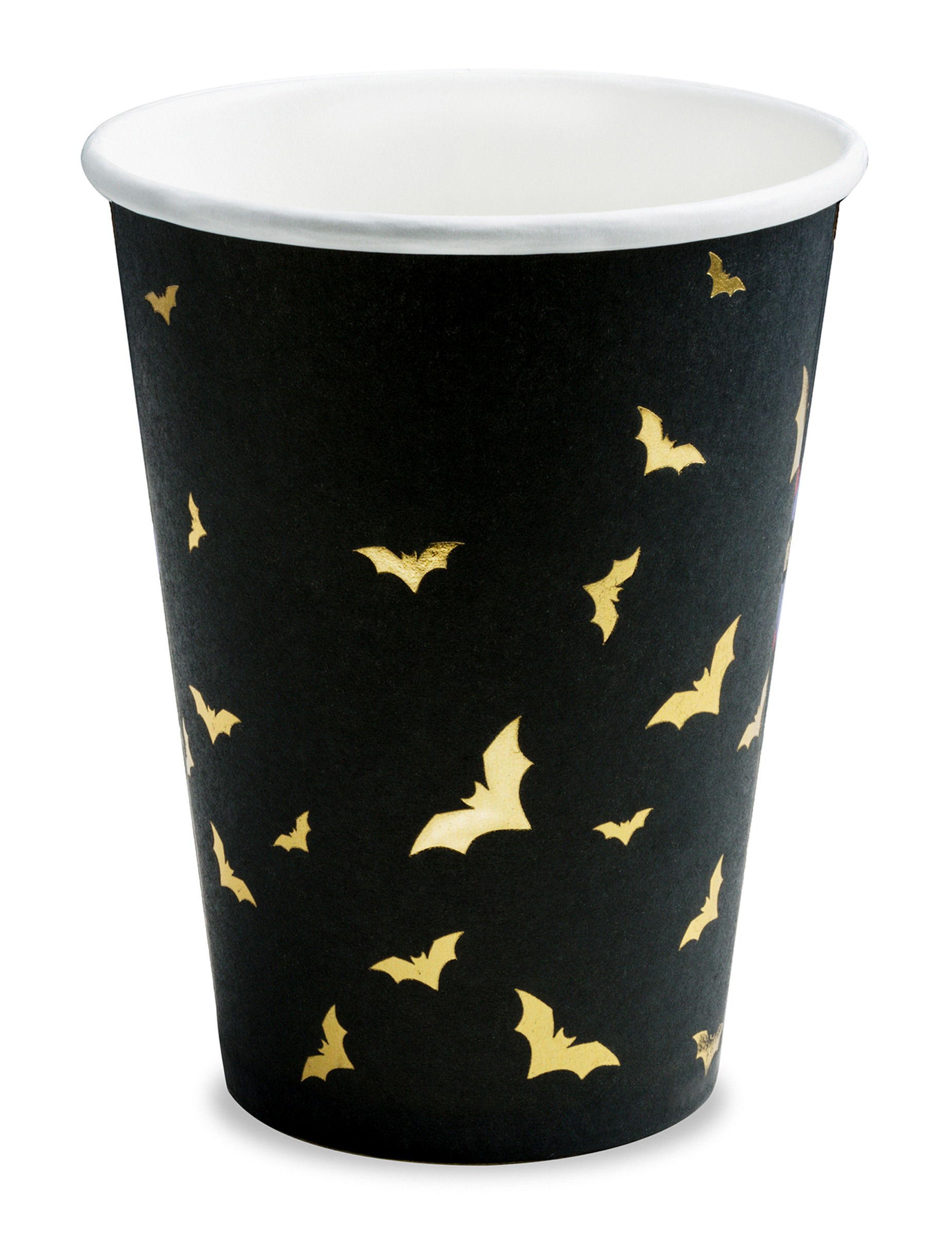 6 Pappbecher Fledermaus Schwarz Gold 220 ml