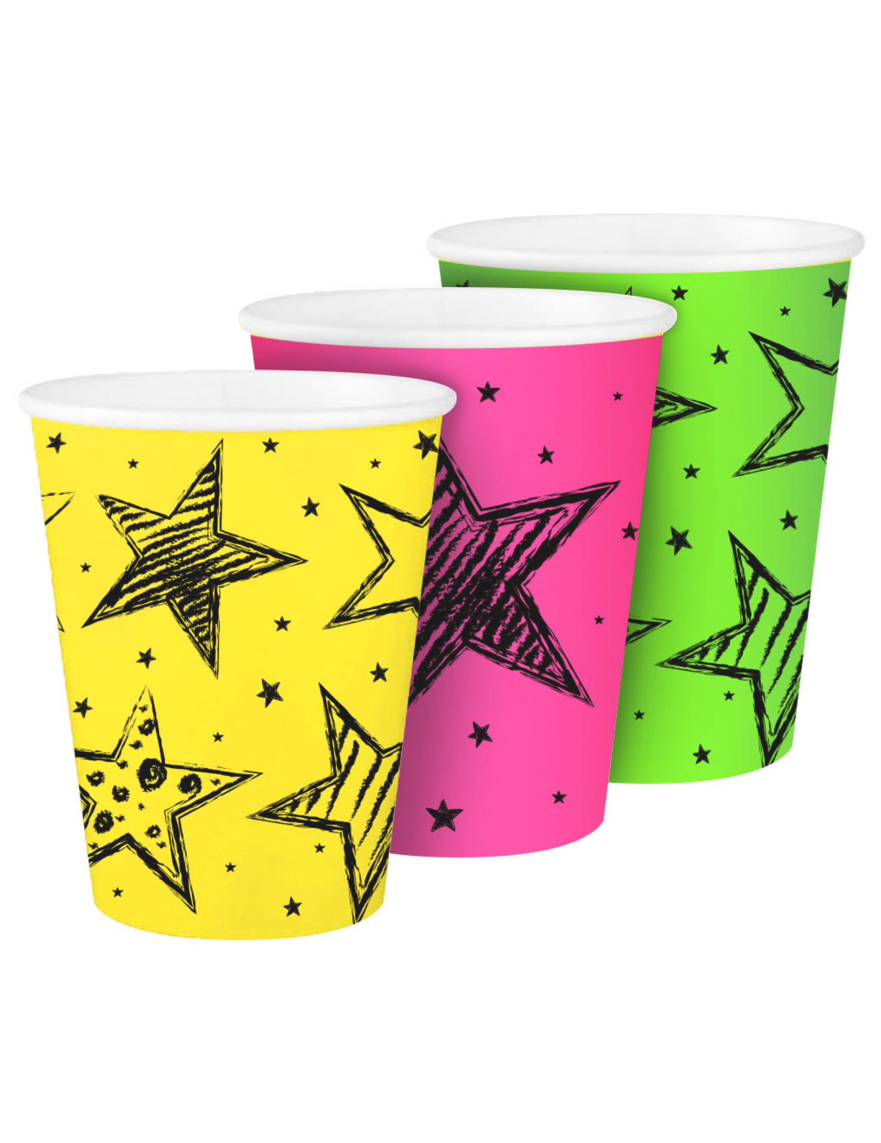 6 Pappbecher Neon Party 250 ml
