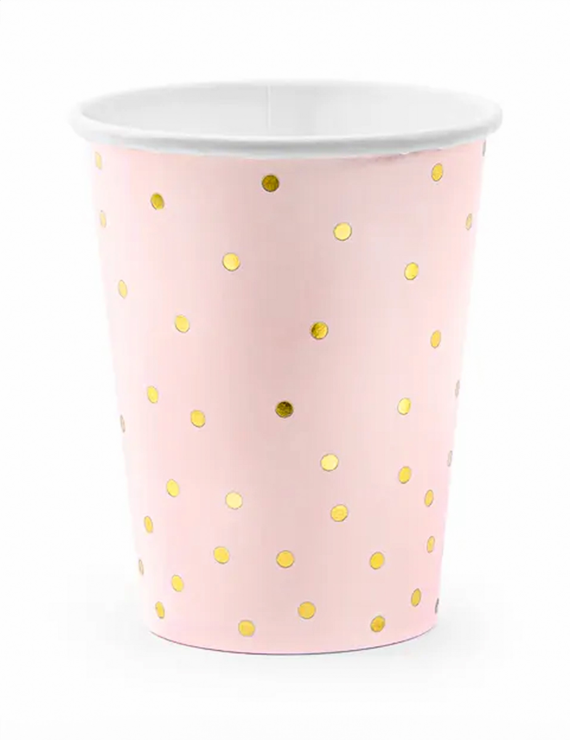 6 Pappbecher hellrosa und gold gepunktet 260 ml