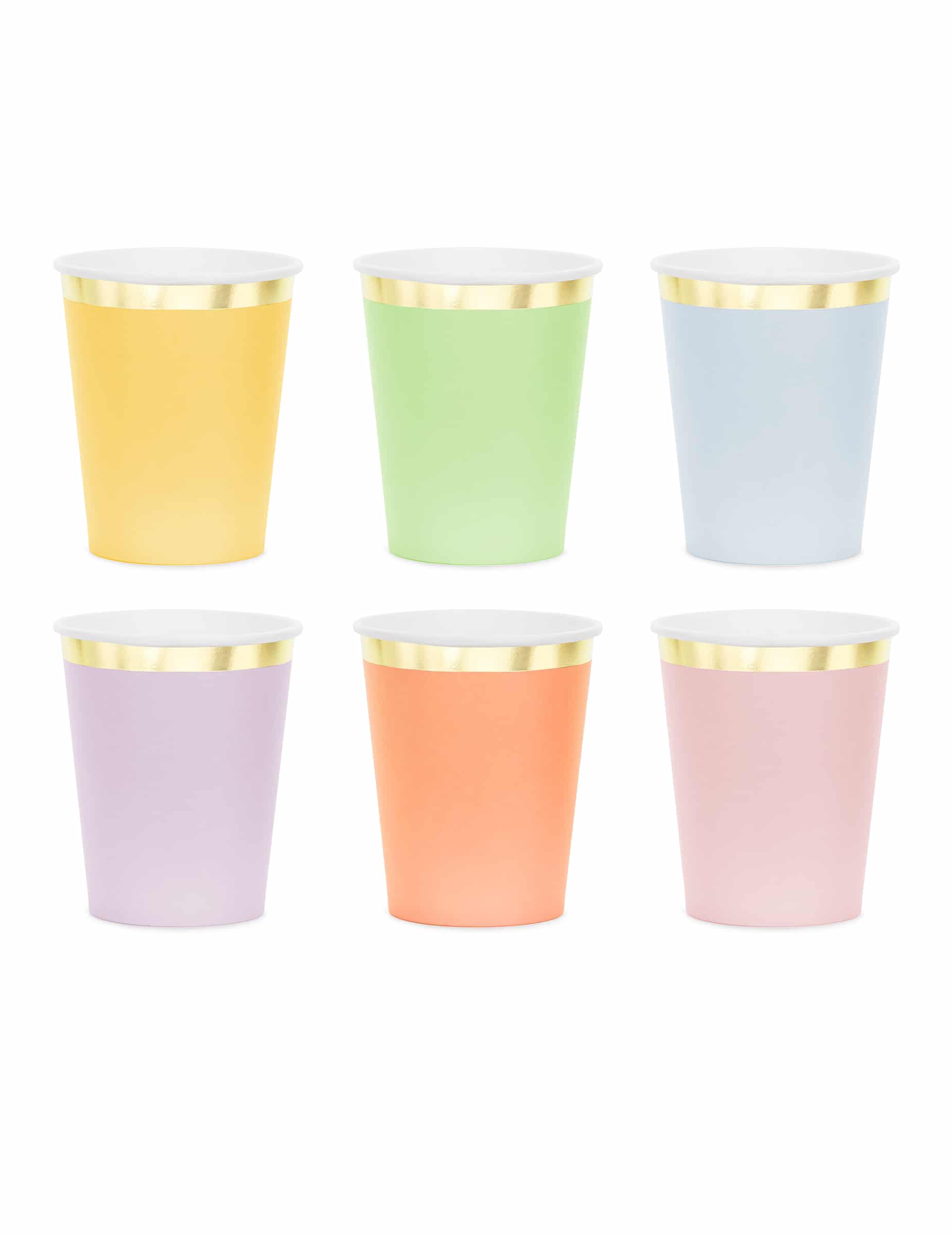 6 Pastel-Pappbecher mit Goldrand 220ml