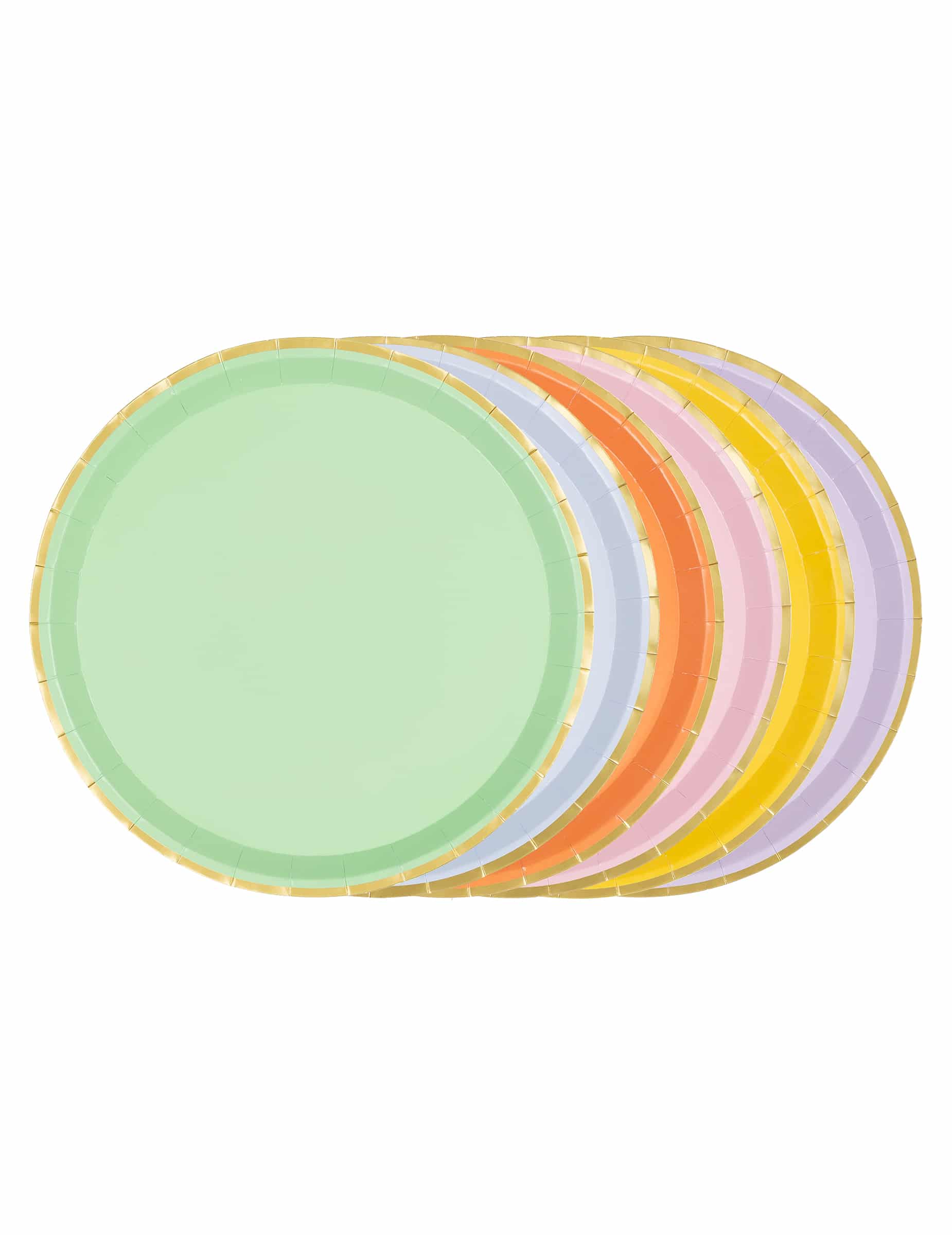6 Pastellteller aus Pappe mit Goldrand 21 cm