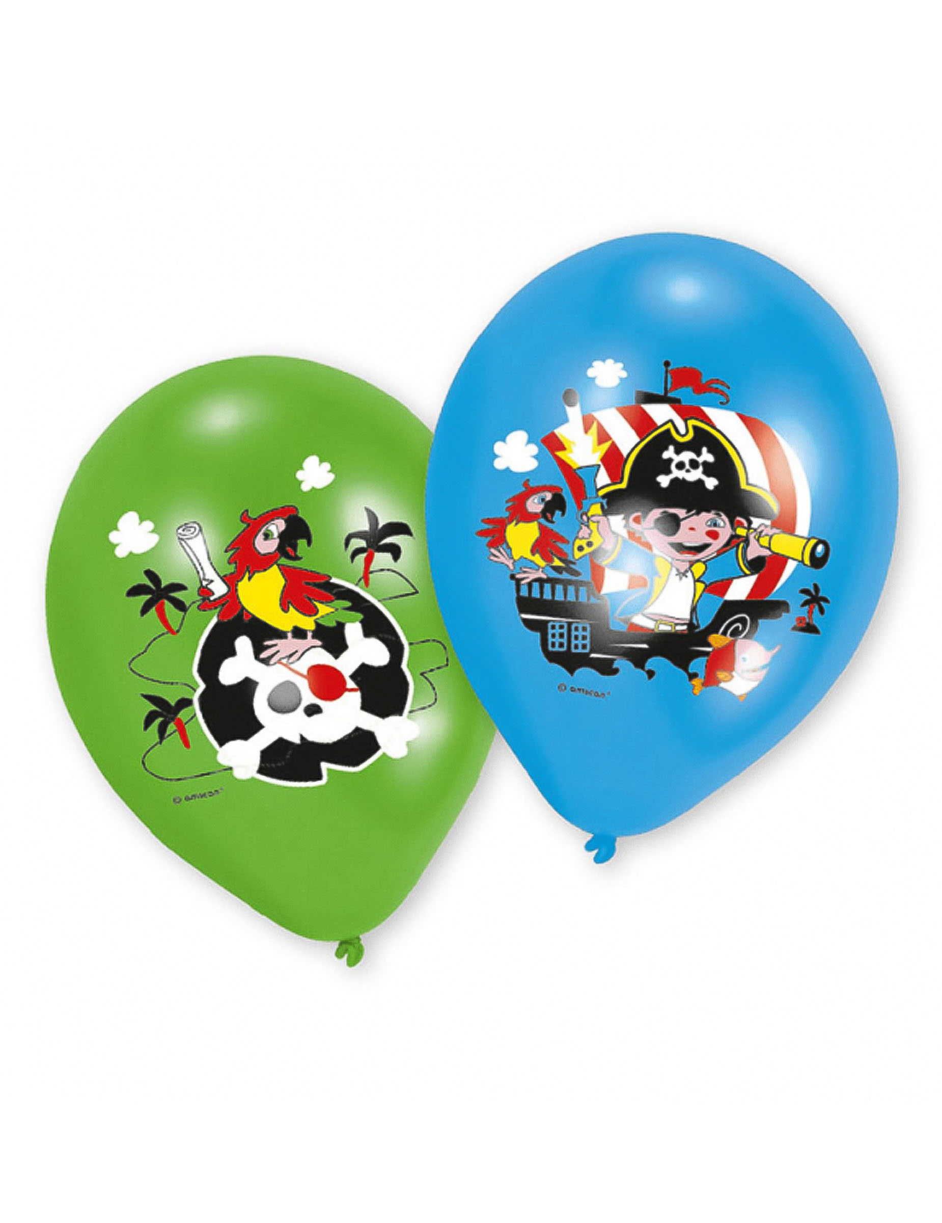 6 Piraten-Latexballons in Grün und Blau