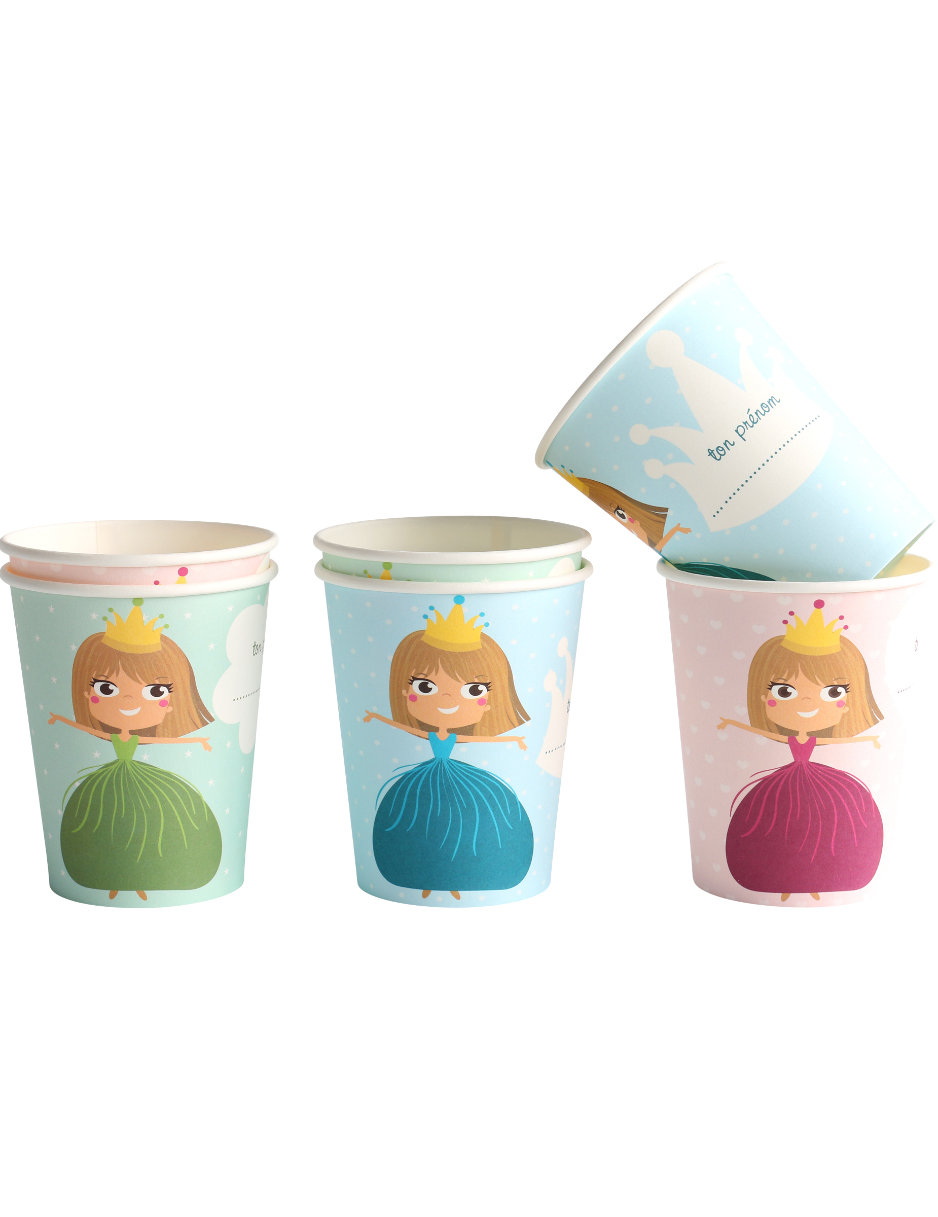 6 Prinzessinnen Becher in pastellfarben 250 ml