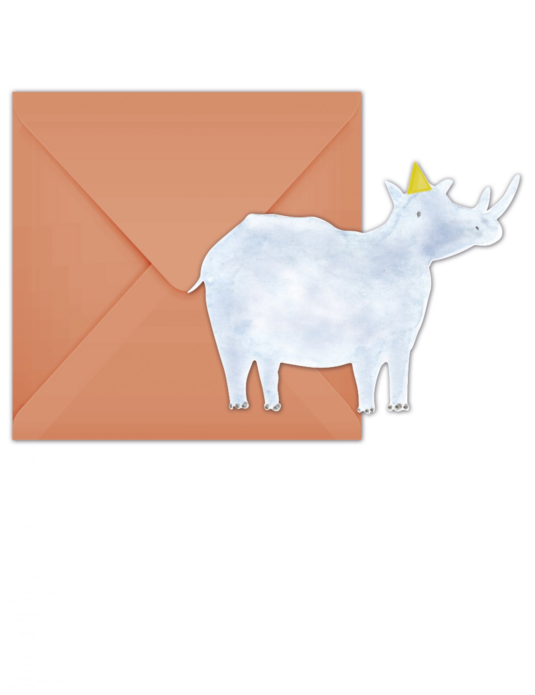 6 Rhinozeros-Einladungskarten mit Umschlägen Safari-Motto