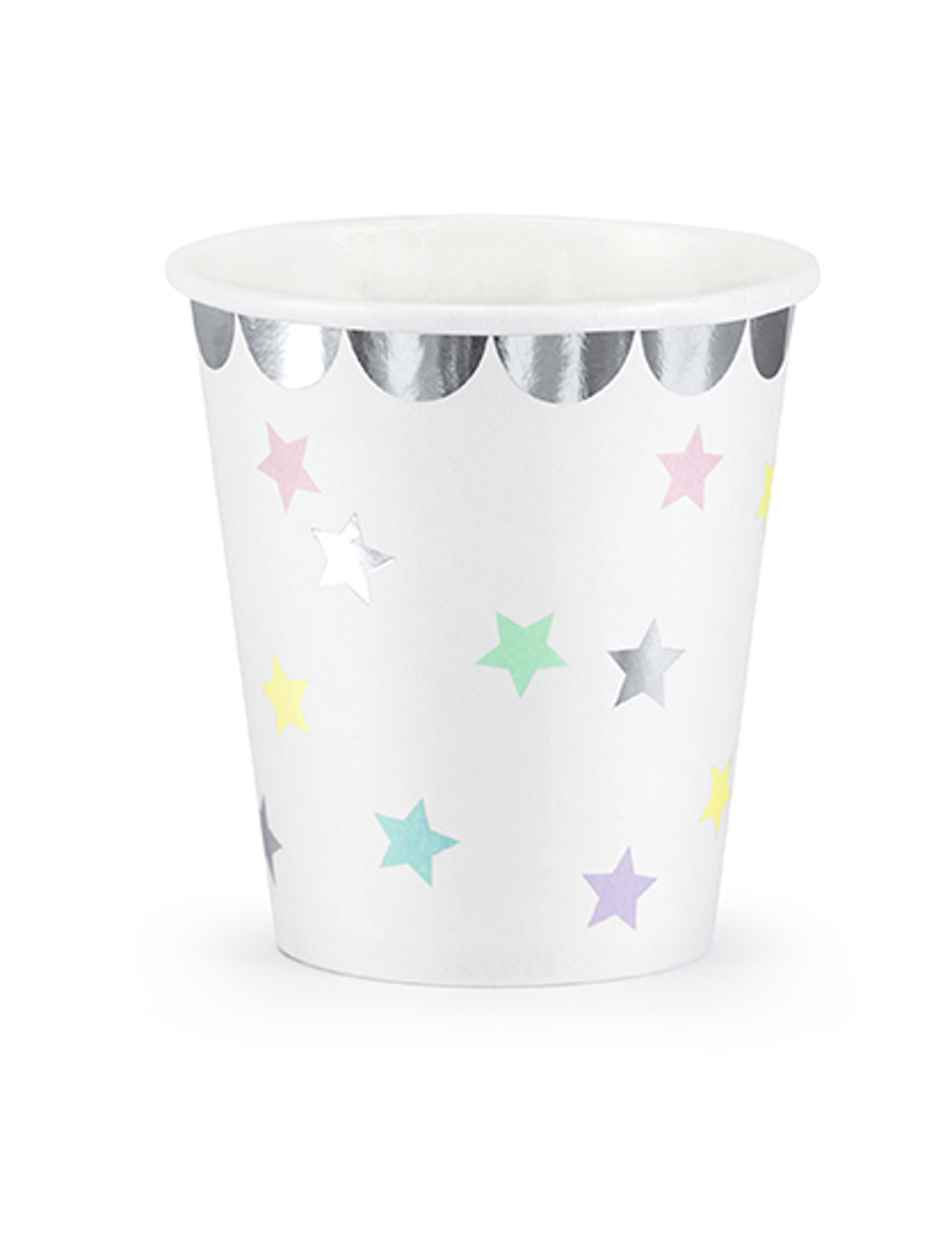 6 Stern-Pappbecher 180ml Pastell + Silber