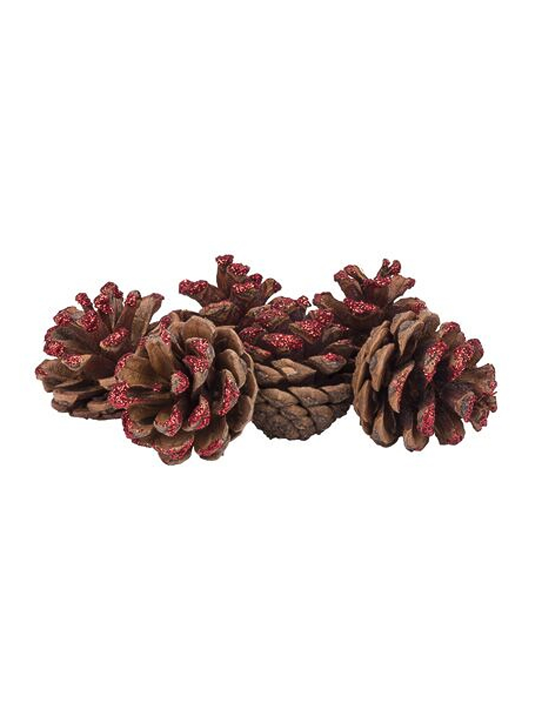 6 Tannenzapfen Rot Glitzer 4 cm