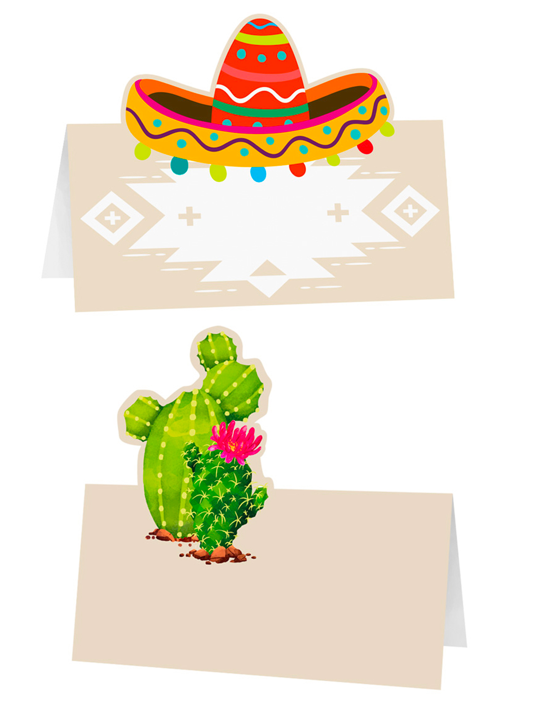 6 Tischkarten Kaktus und Sombrero 8 x 8 cm Mexiko Motto