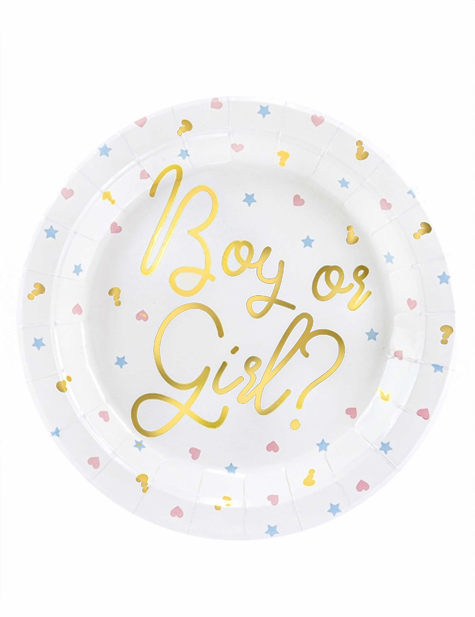 6 Weiße Pappteller Boy or Girl 23 cm Babyparty