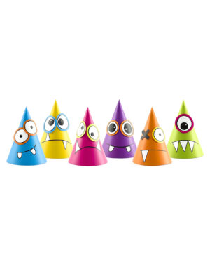 6 bunte Partyhüte kleine Monster zum Selbermachen