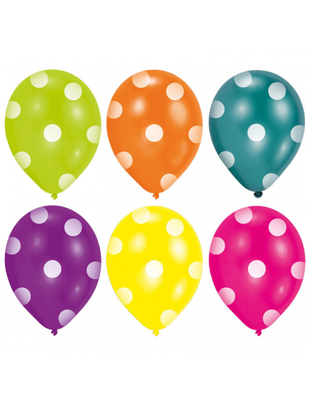 6 bunte Polka-Dot Latexballons 25 cm für Geburtstage