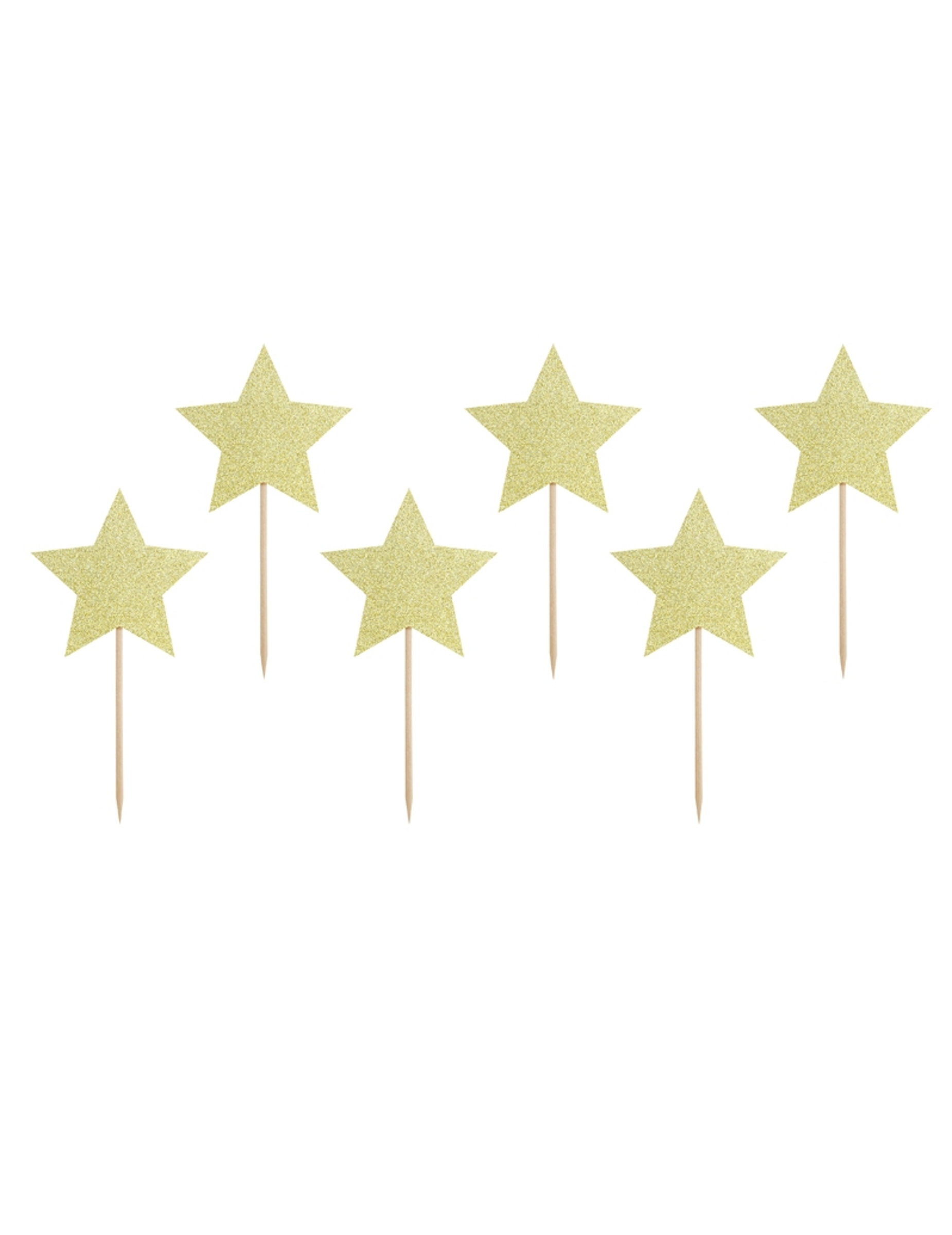 6 goldene Glitzer-Sterne Cake Topper aus Karton 11