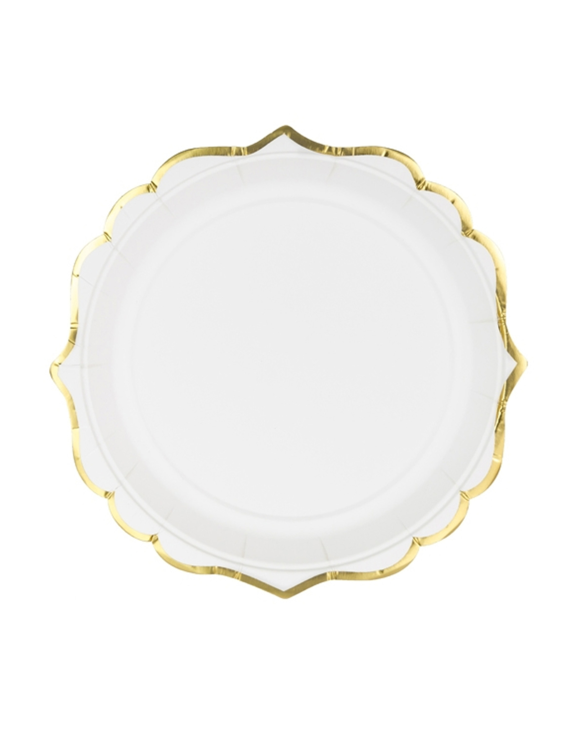 6 kleine Pappteller in Weiß mit goldener Zierkante 18 cm