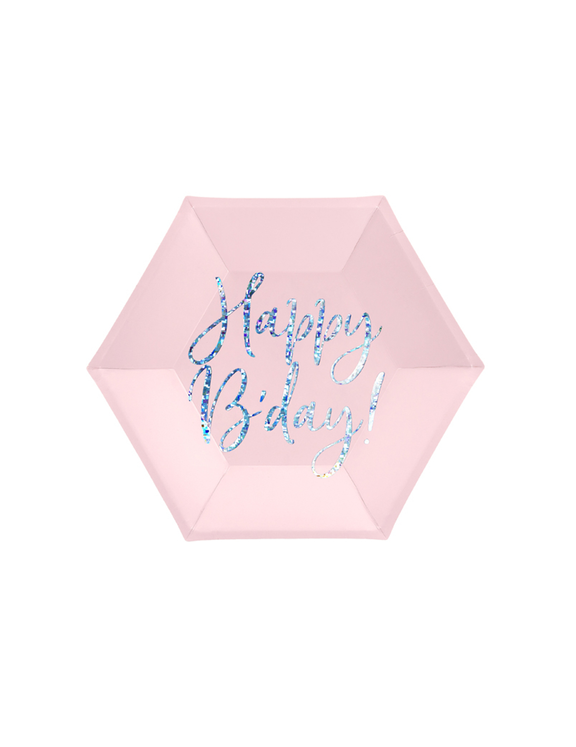 6 rosa Pappteller Happy B'day irisierend 20 cm hexagonal