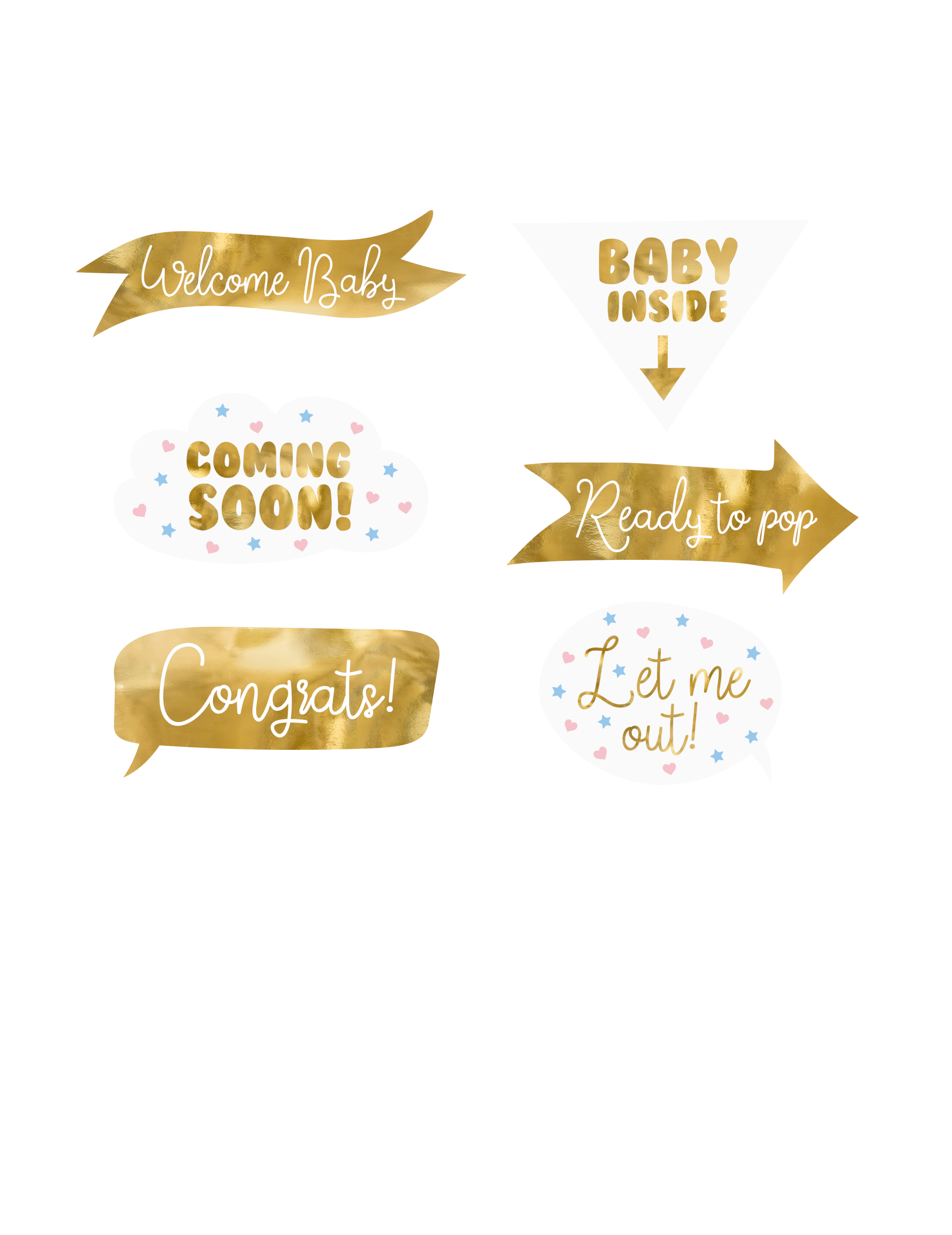 6-teiliges Baby Shower Photobooth-Set Weiß + Gold