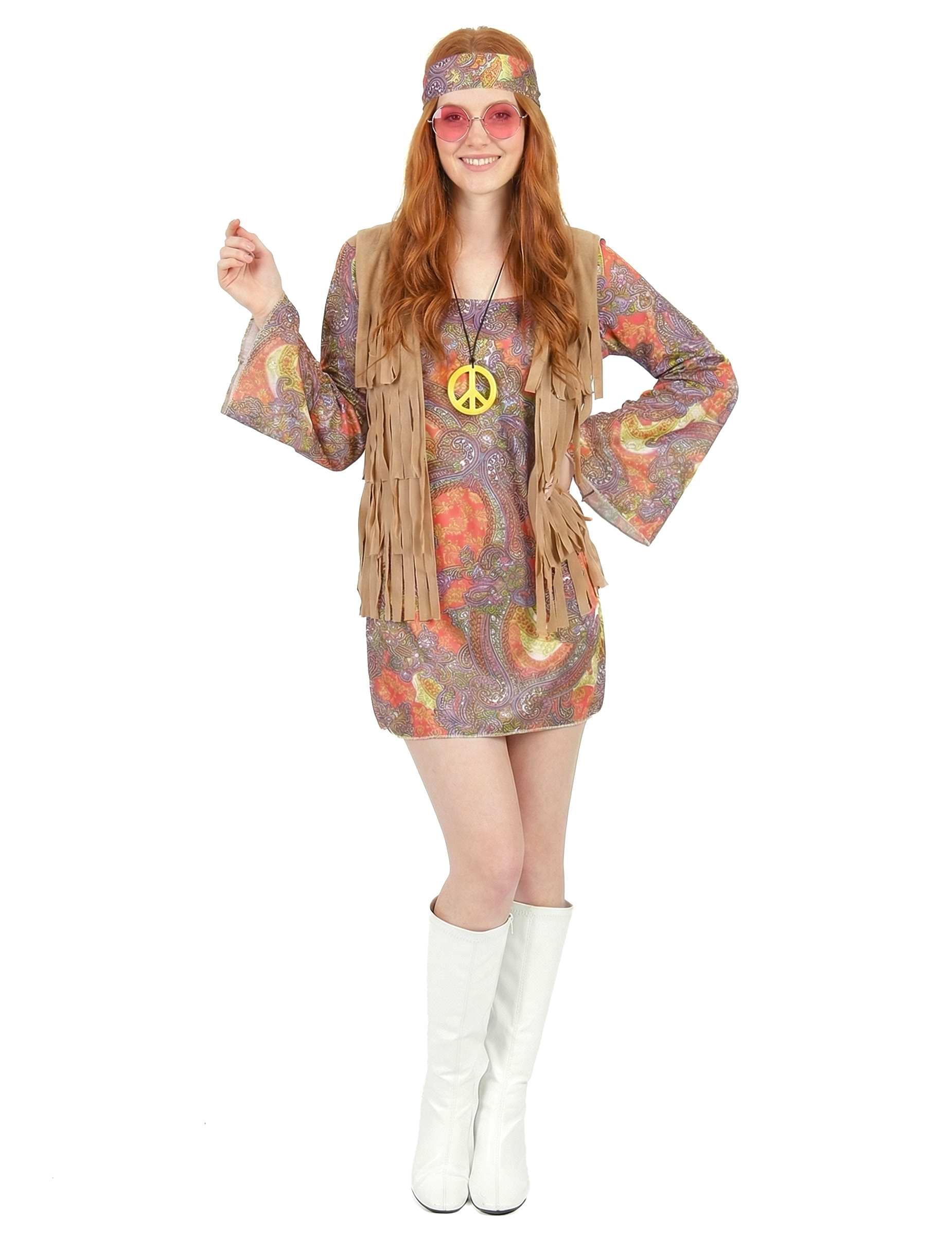 60er Jahre Hippie Flower Power Damenkostüm bunt
