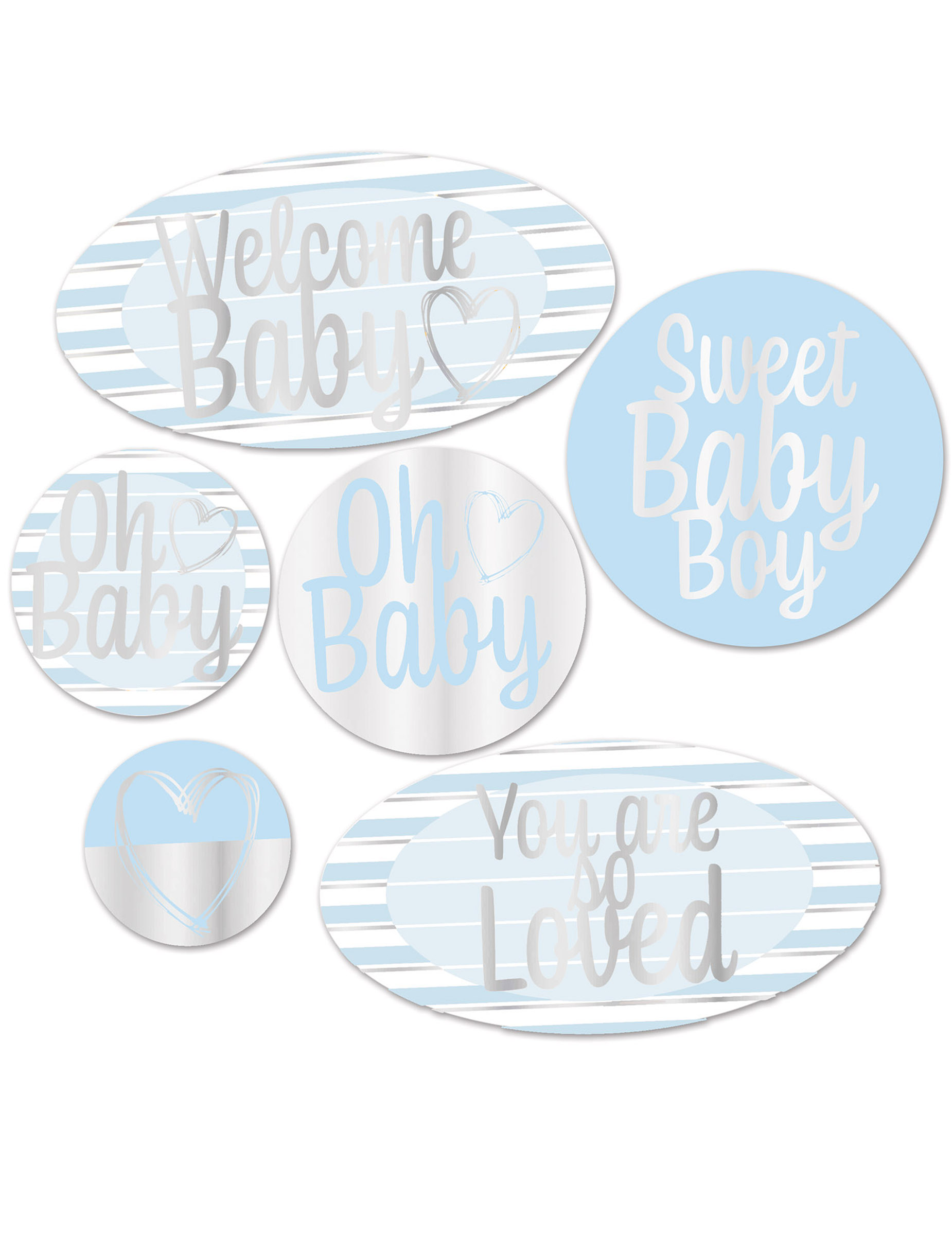 6er-Pack Baby Shower Deko aus Pappe Welcome Baby blau-silber