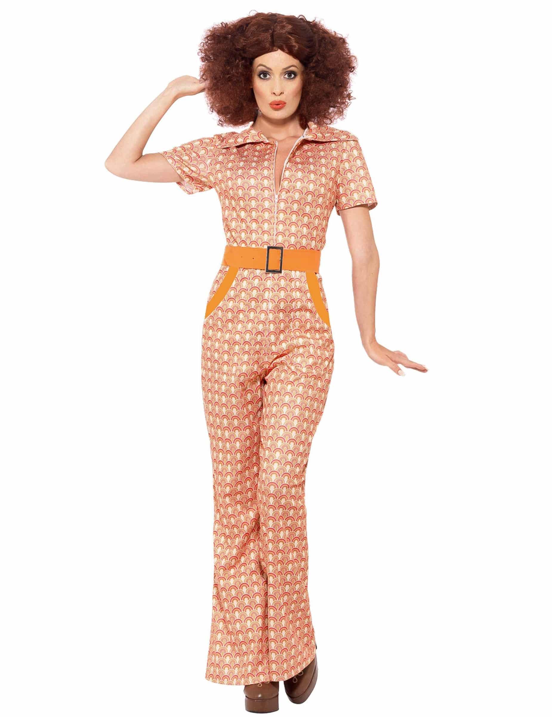 70er Jahre Disco Damenkostüm Jumpsuit orange