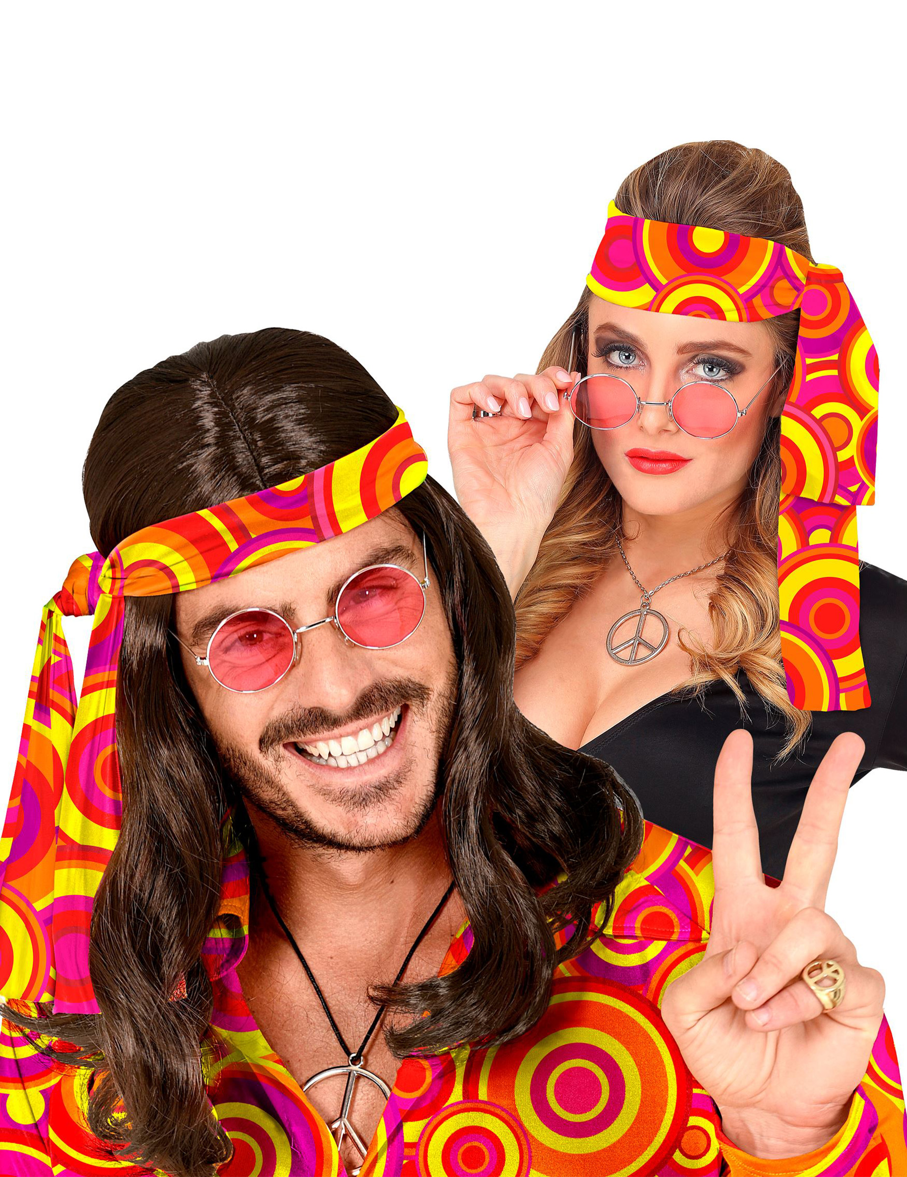 70er Jahre Haarband Disco-Accessoire orange-bunt