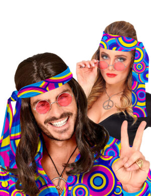 70er Jahre Haarband Disco Accessoire pink-gelb-blau