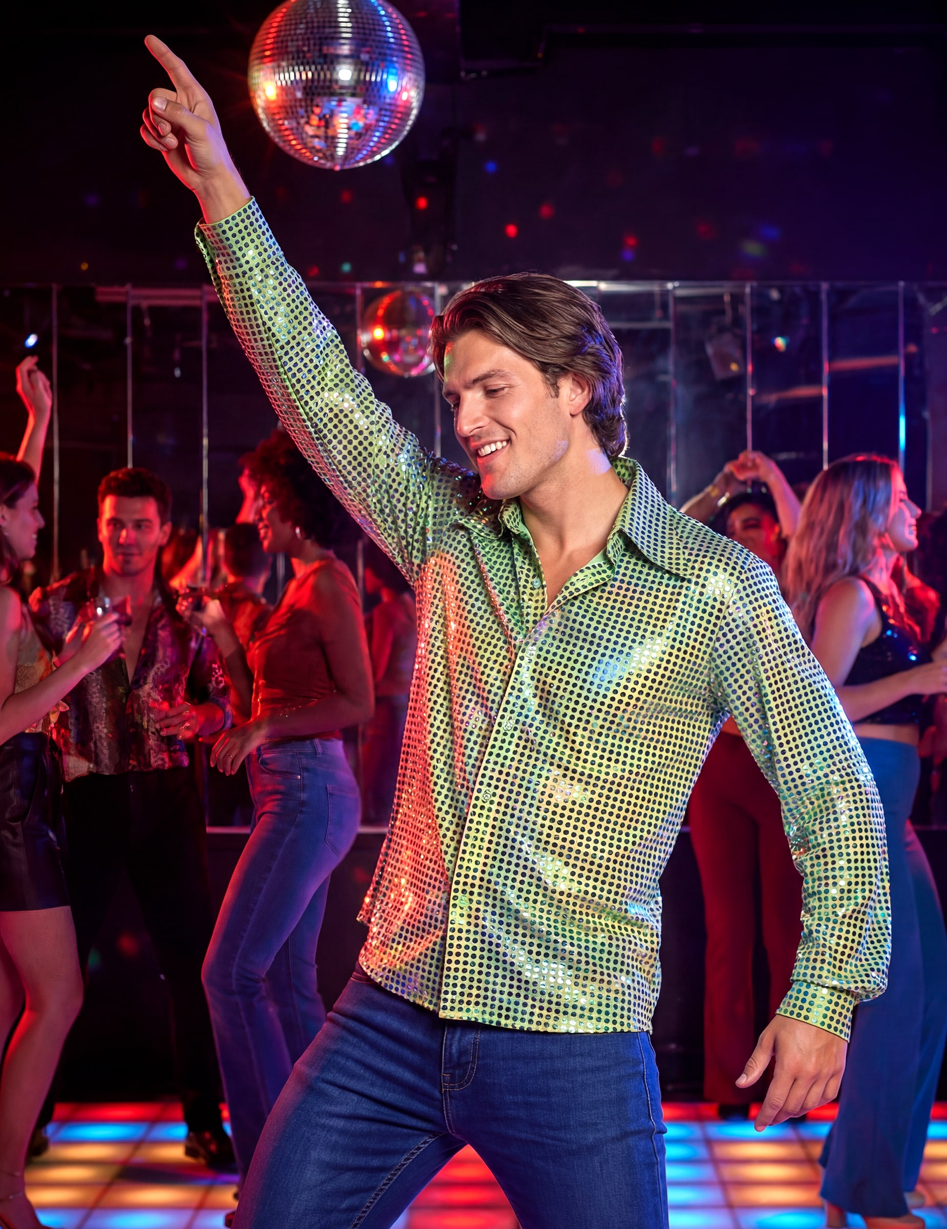 70er Jahre Hemd Herren Grün Disco-Design