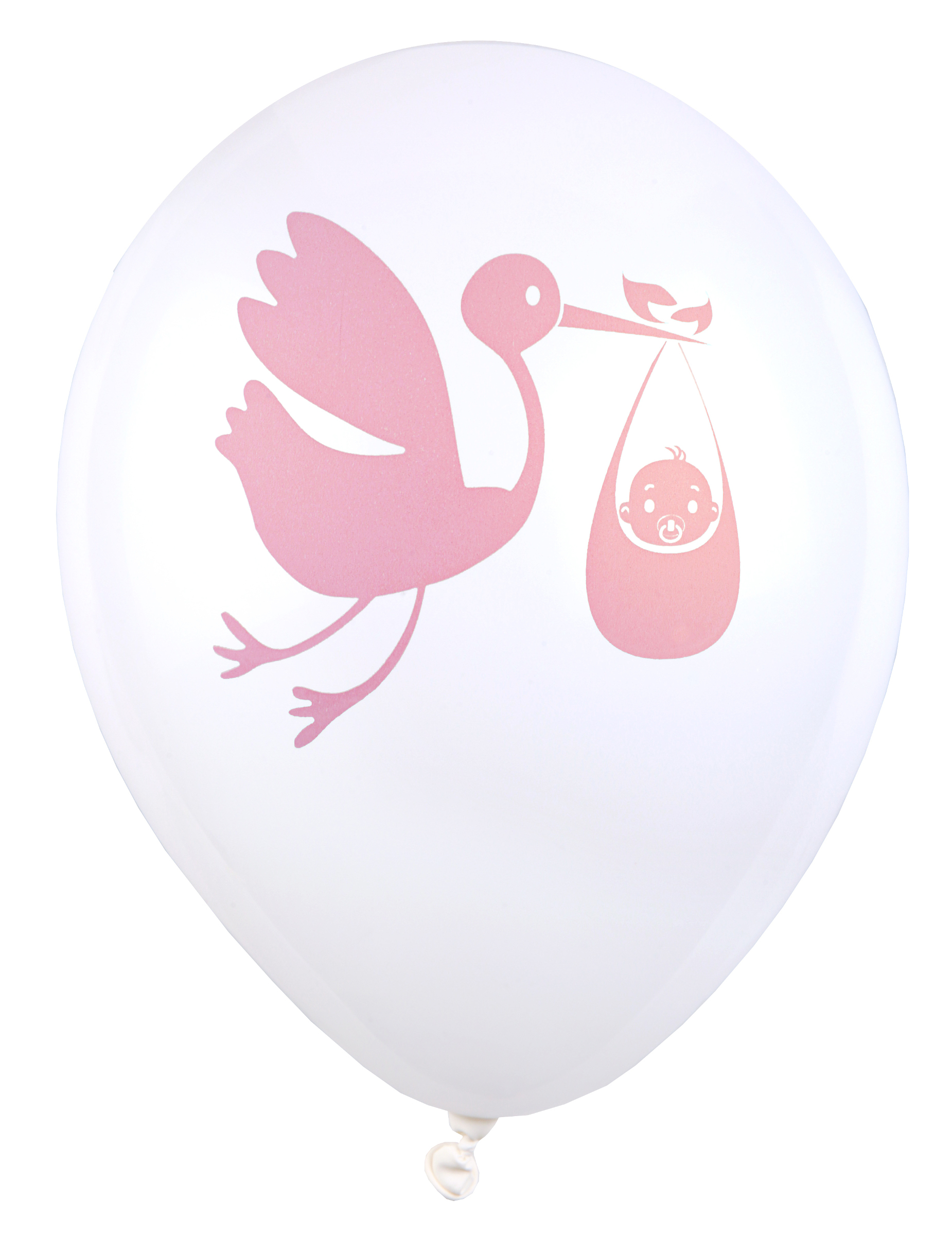 8 Baby Shower Luftballons Rosa mit Storch-Motiv 23 cm