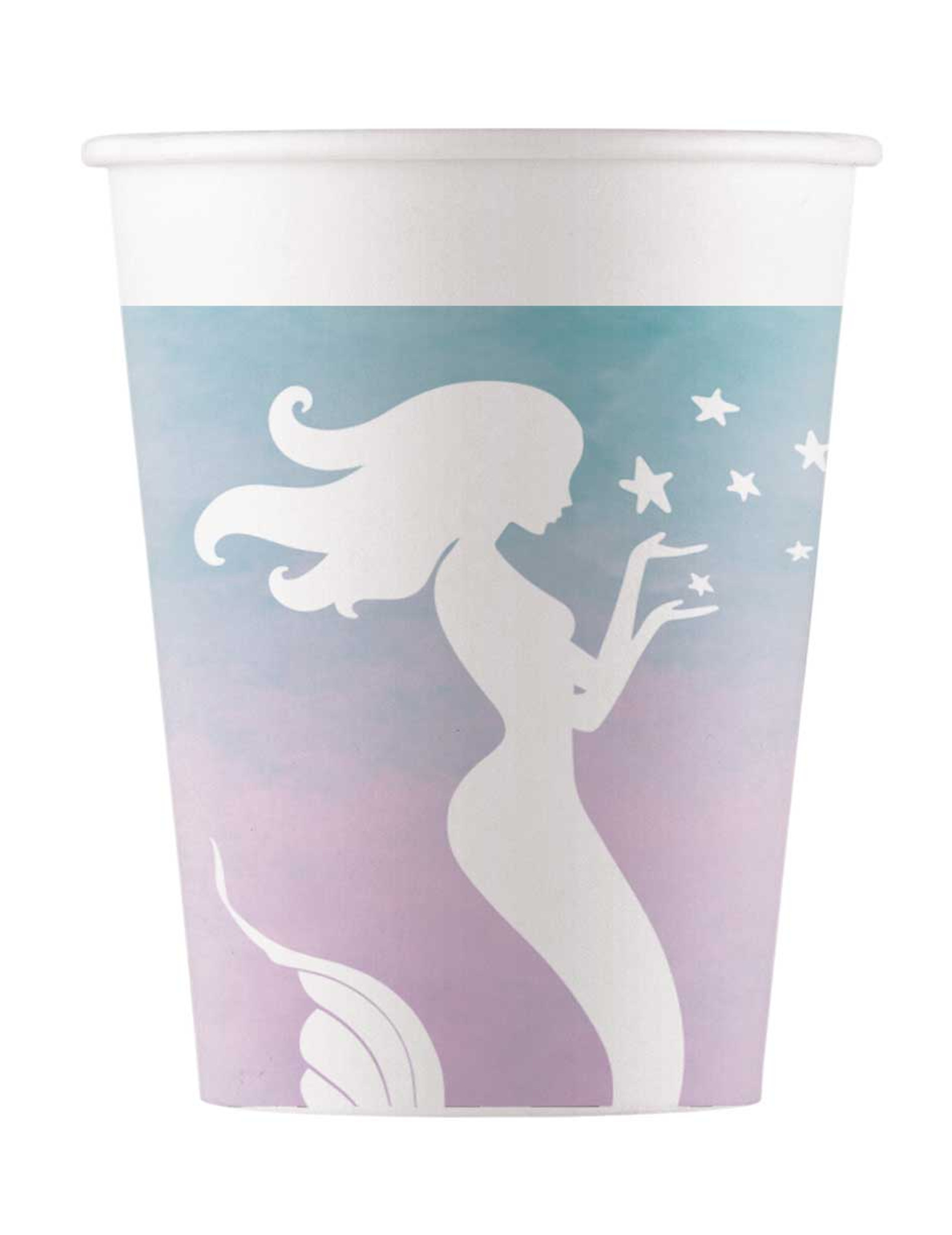 8 Becher Meerjungfrau aus Pappe 200ml blau-rosa