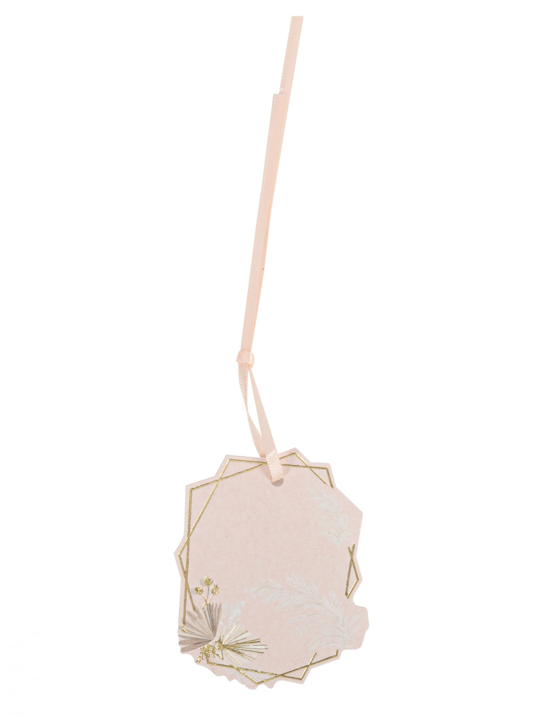 8 Boho-Geschenkanhänger Blush + Gold 6cm mit Federn