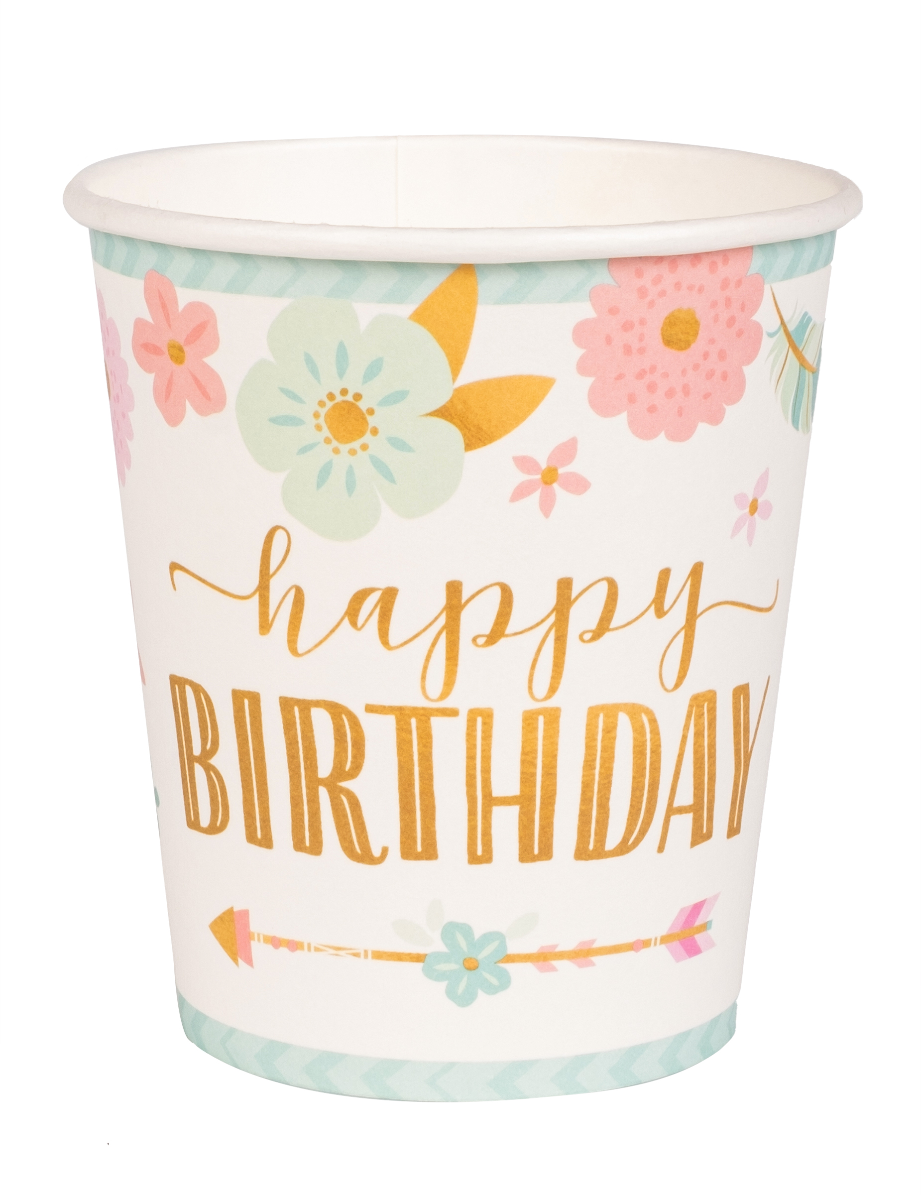 8 Boho Pappbecher Happy Birthday 250 ml