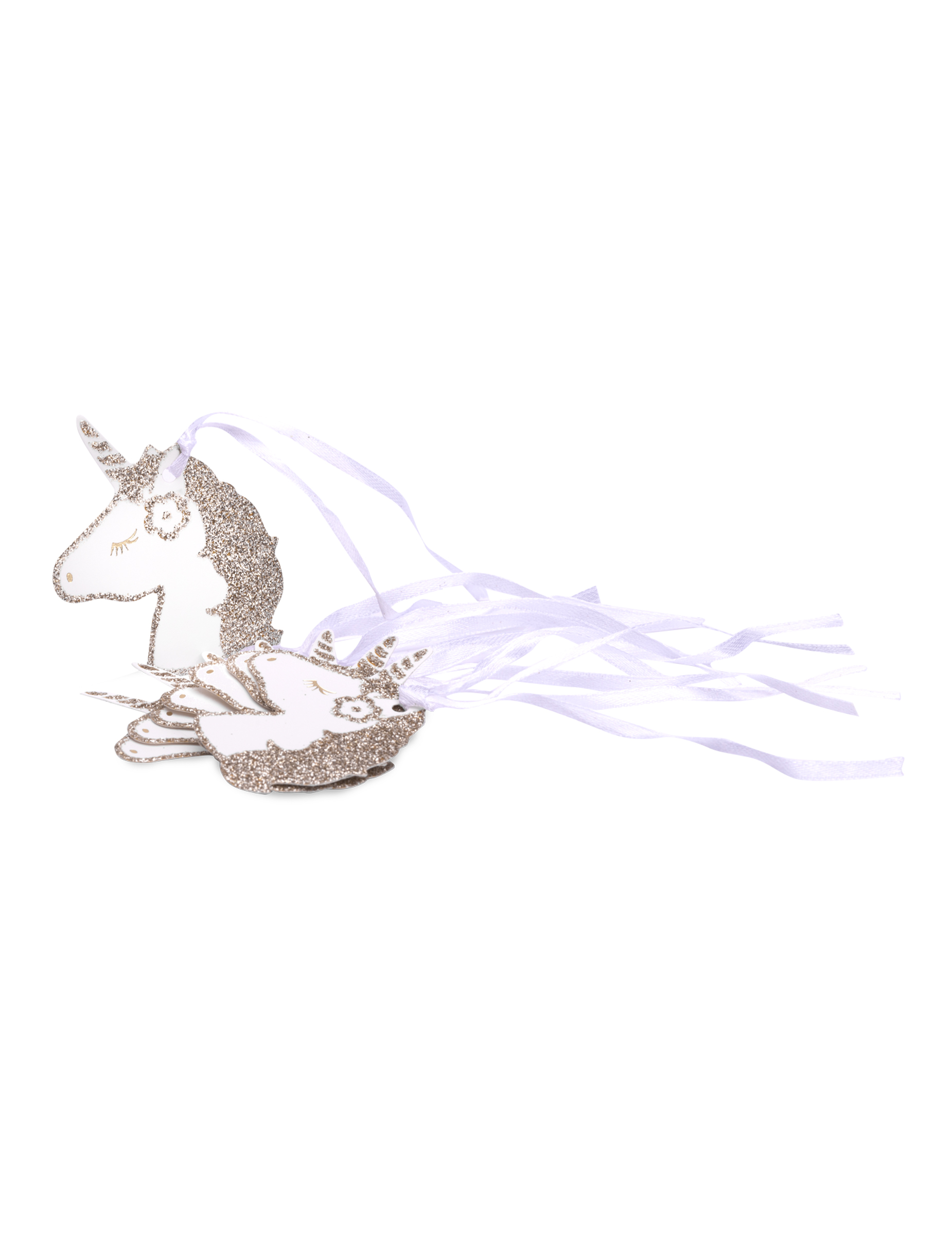 8 Einhorn-Etiketten Champagner glitzernd mit weißem Satinband 6